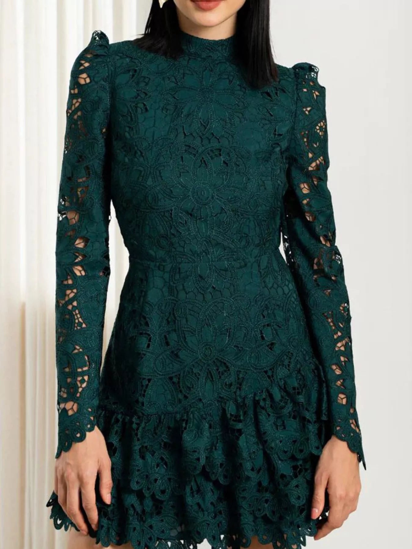 Lace Mock Neck Long Sleeve Mini Dress