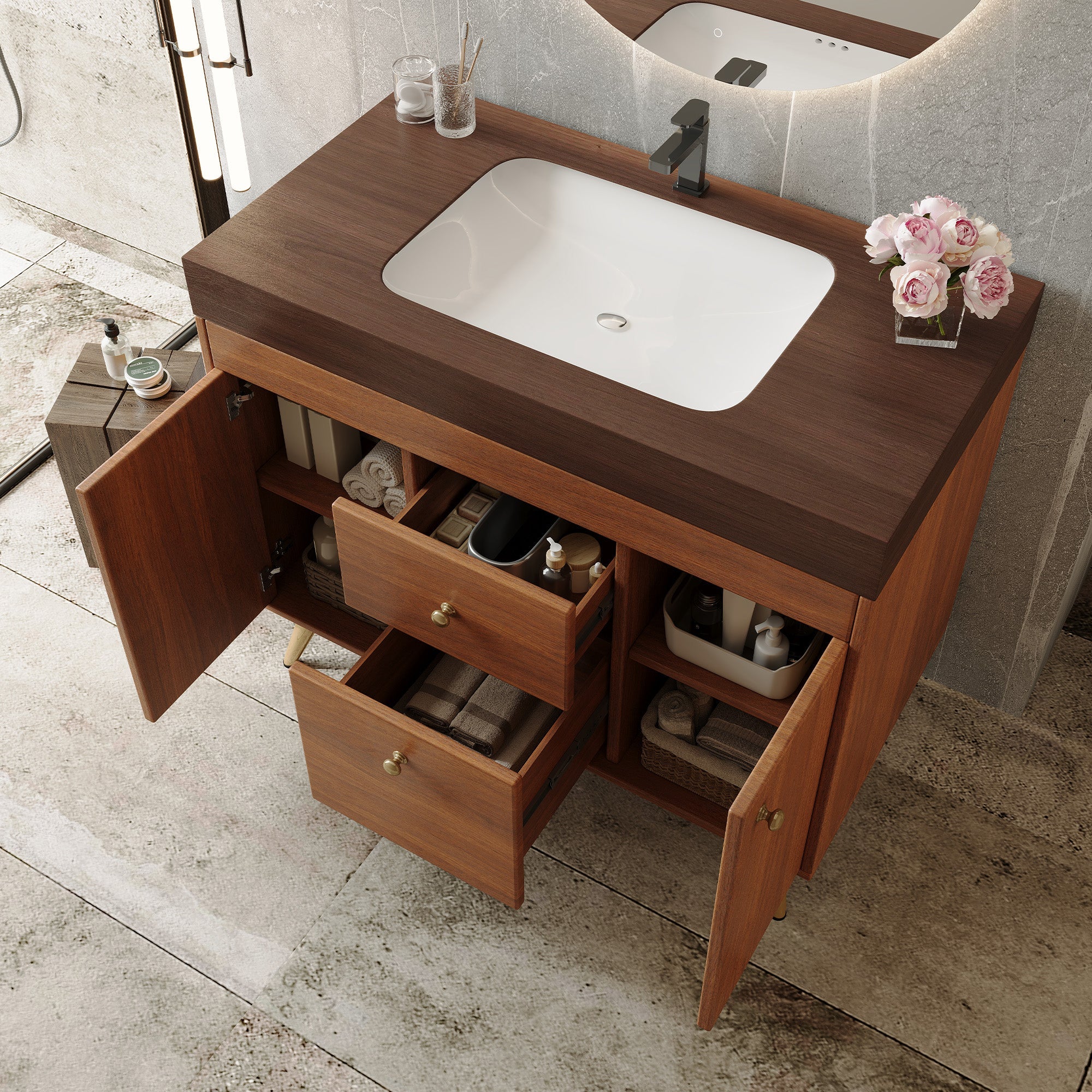36" Modern Freestanding Bathroom Vanity with Sintered Stone Top