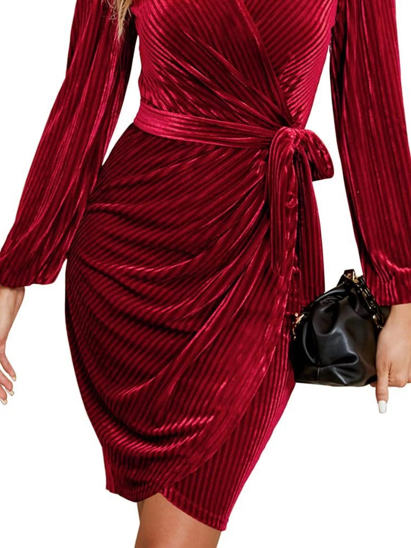 Surplice Long Sleeve Tie Waist Dress