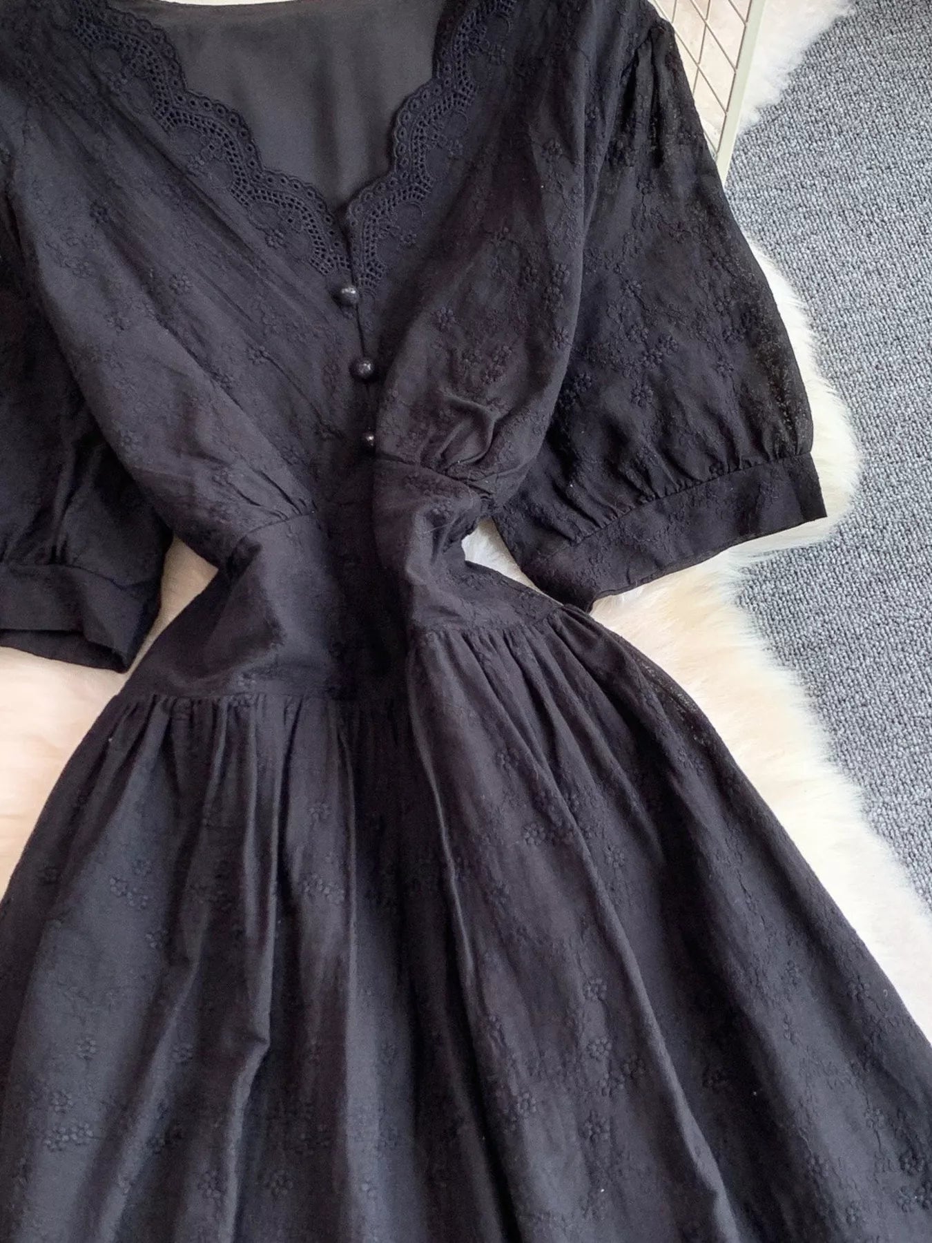 Lace Detail A-Line Midi Dress