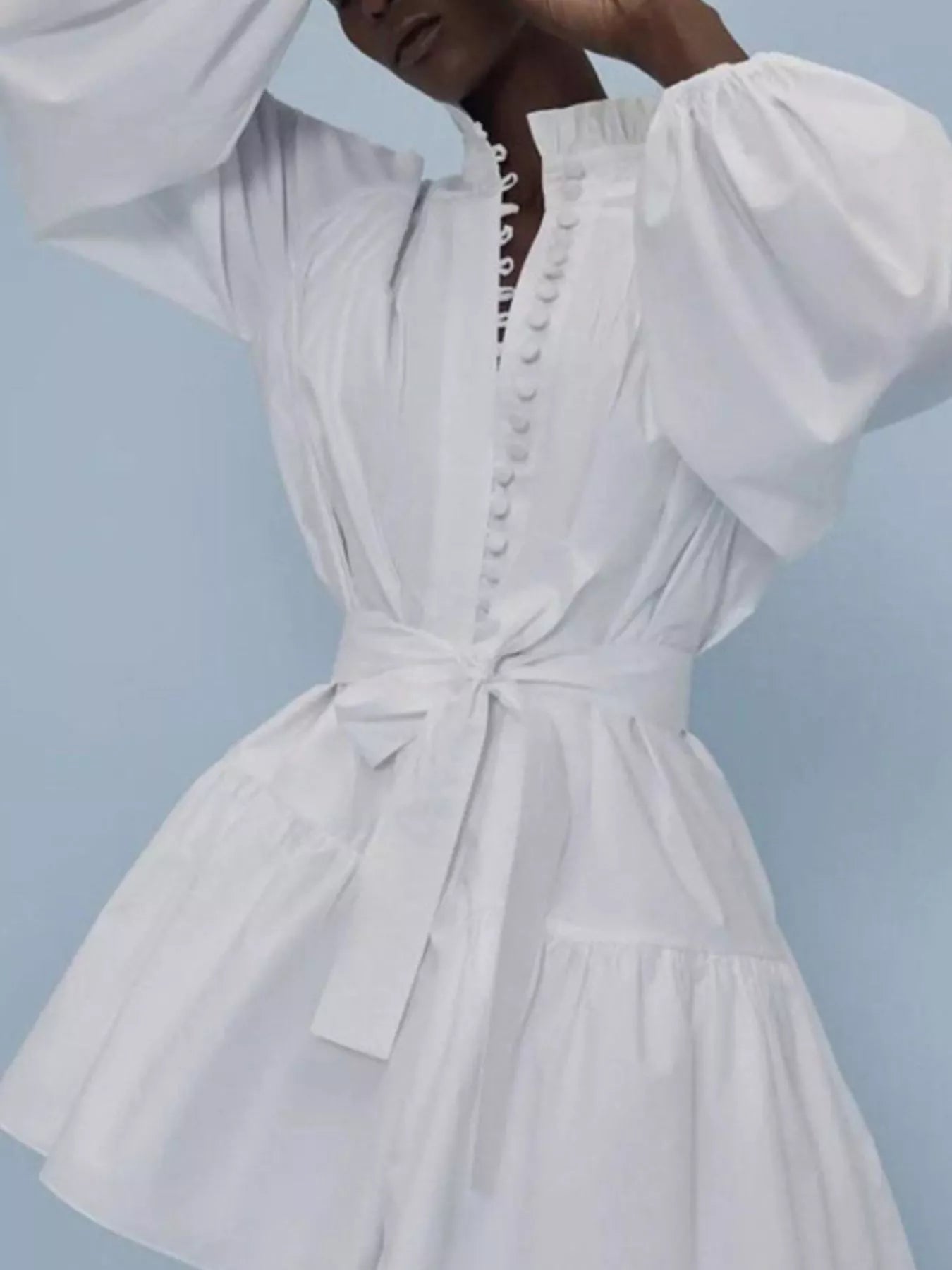 Button-Up Balloon Sleeve Mini Dress
