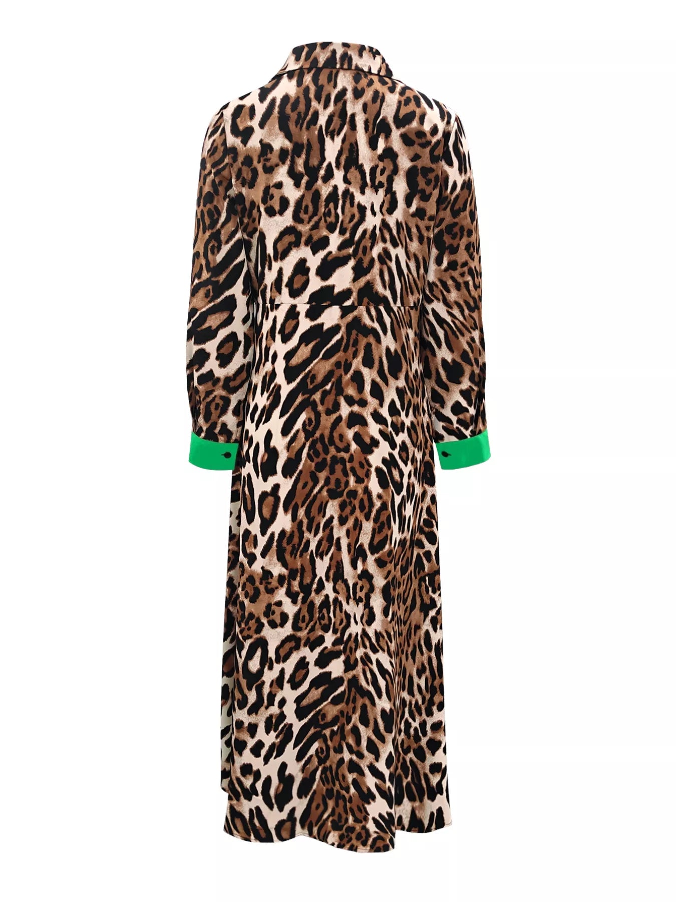 Leopard Print Long Sleeve Shirt Dress with Contrast Trim