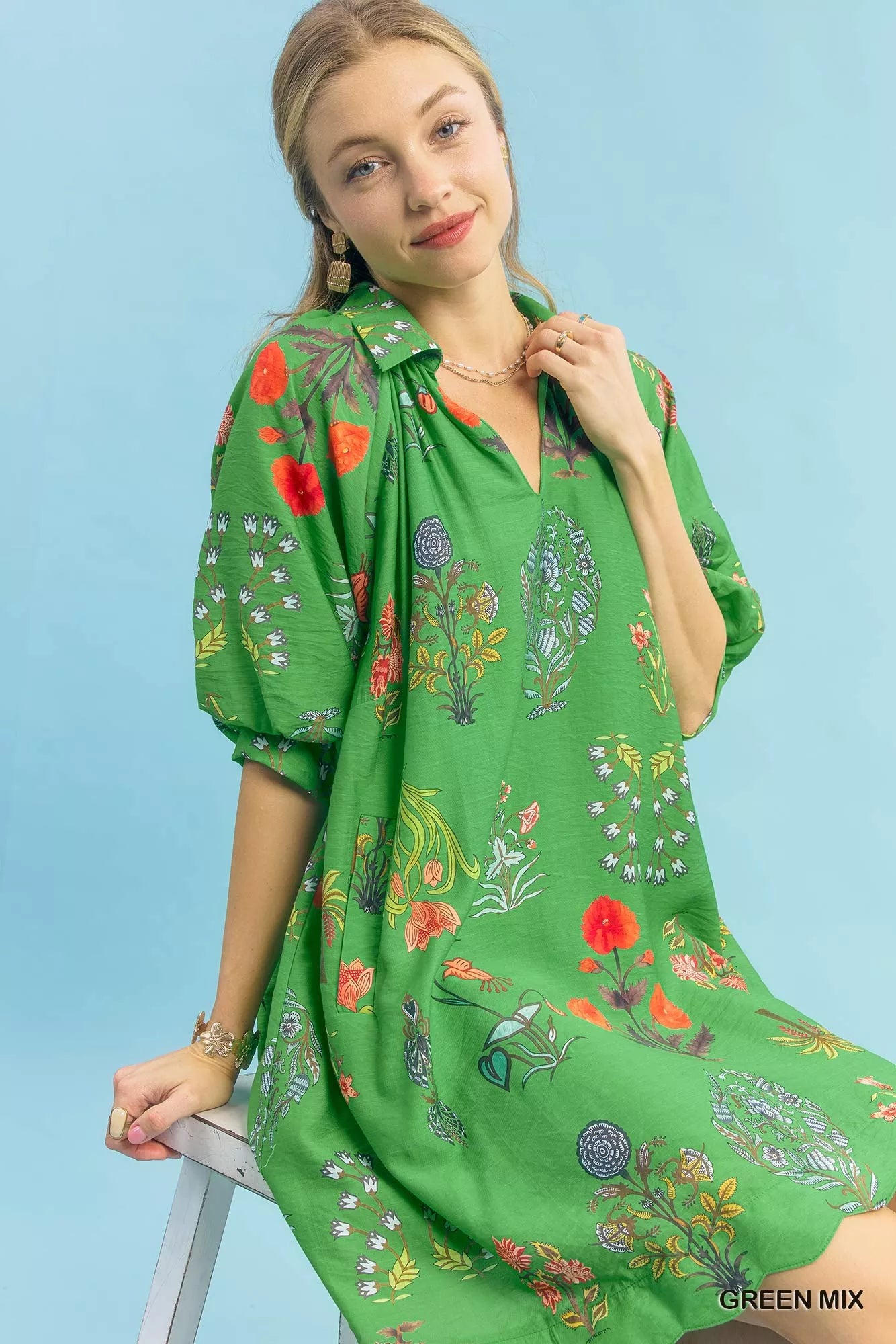 Umgee Floral Encyclopedia Print Mini Dress