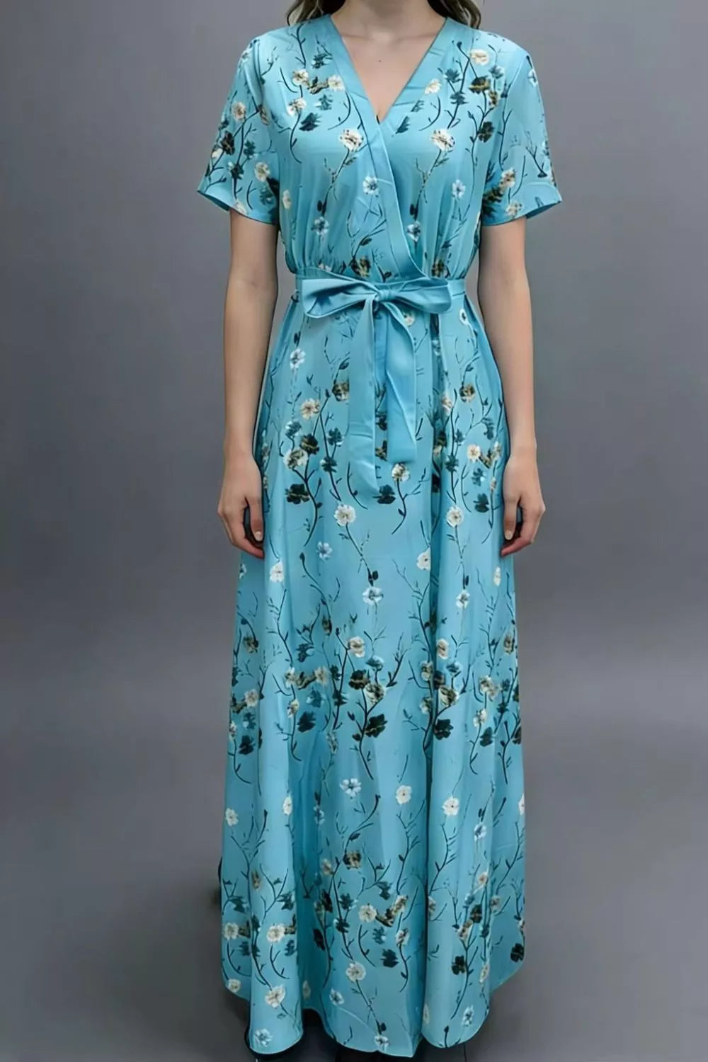 Floral Surplice Short Sleeve Dress