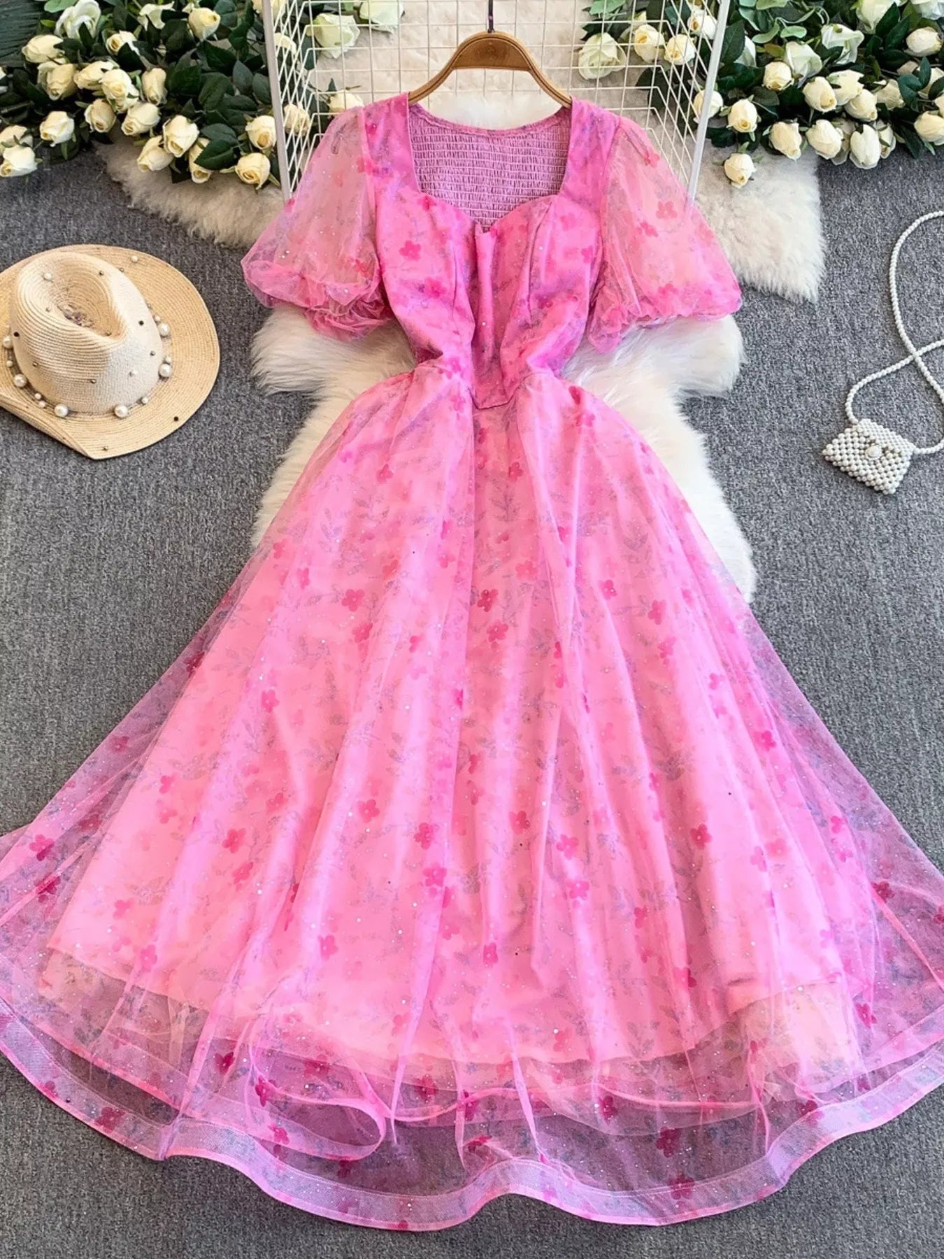 Sweetheart Neck Puff Sleeve Dress