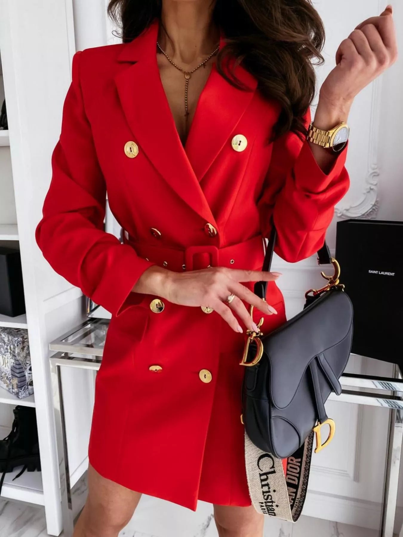 Double-Breasted Belted Blazer Dress