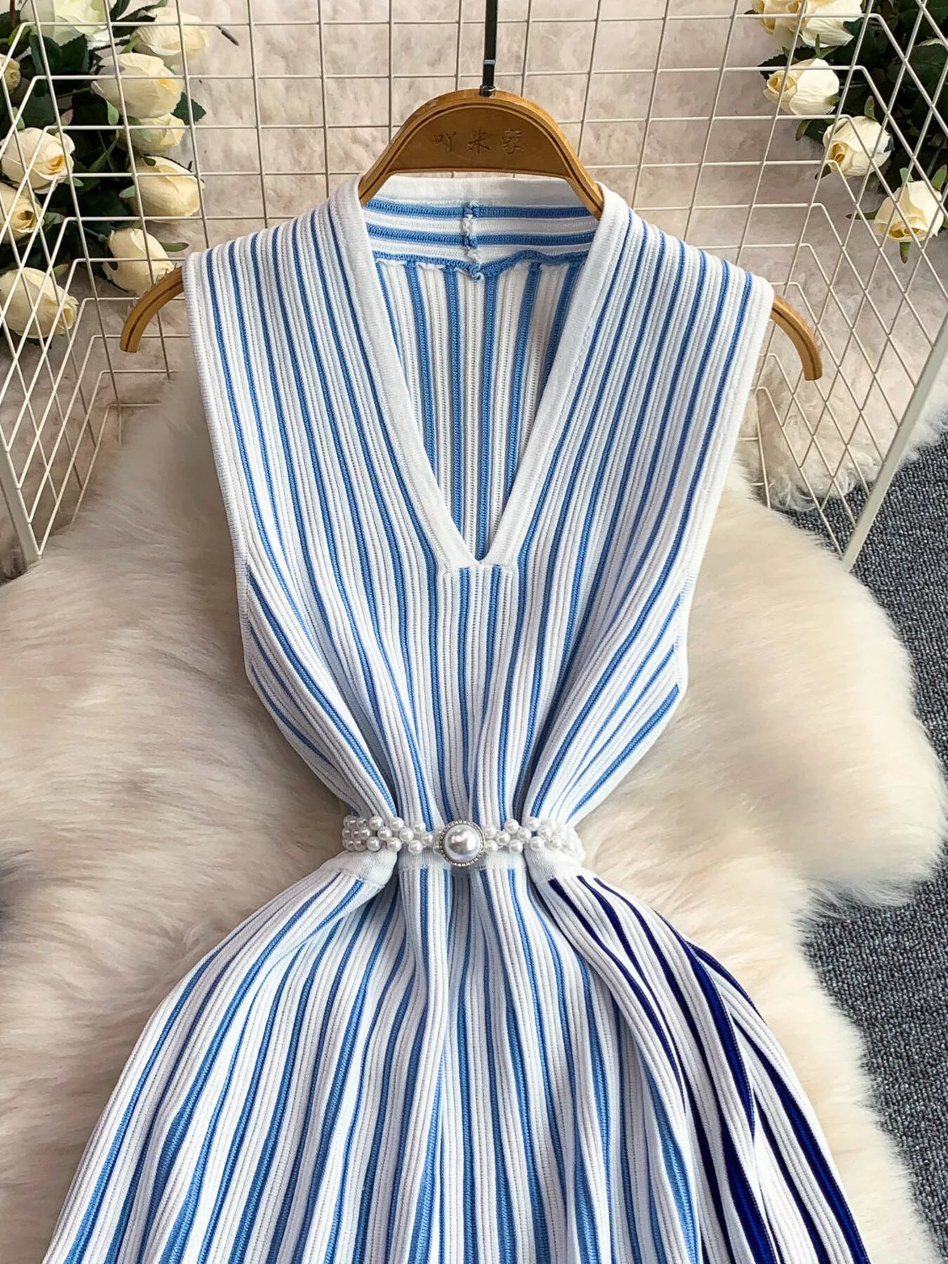 Striped Sleeveless Midi Dress
