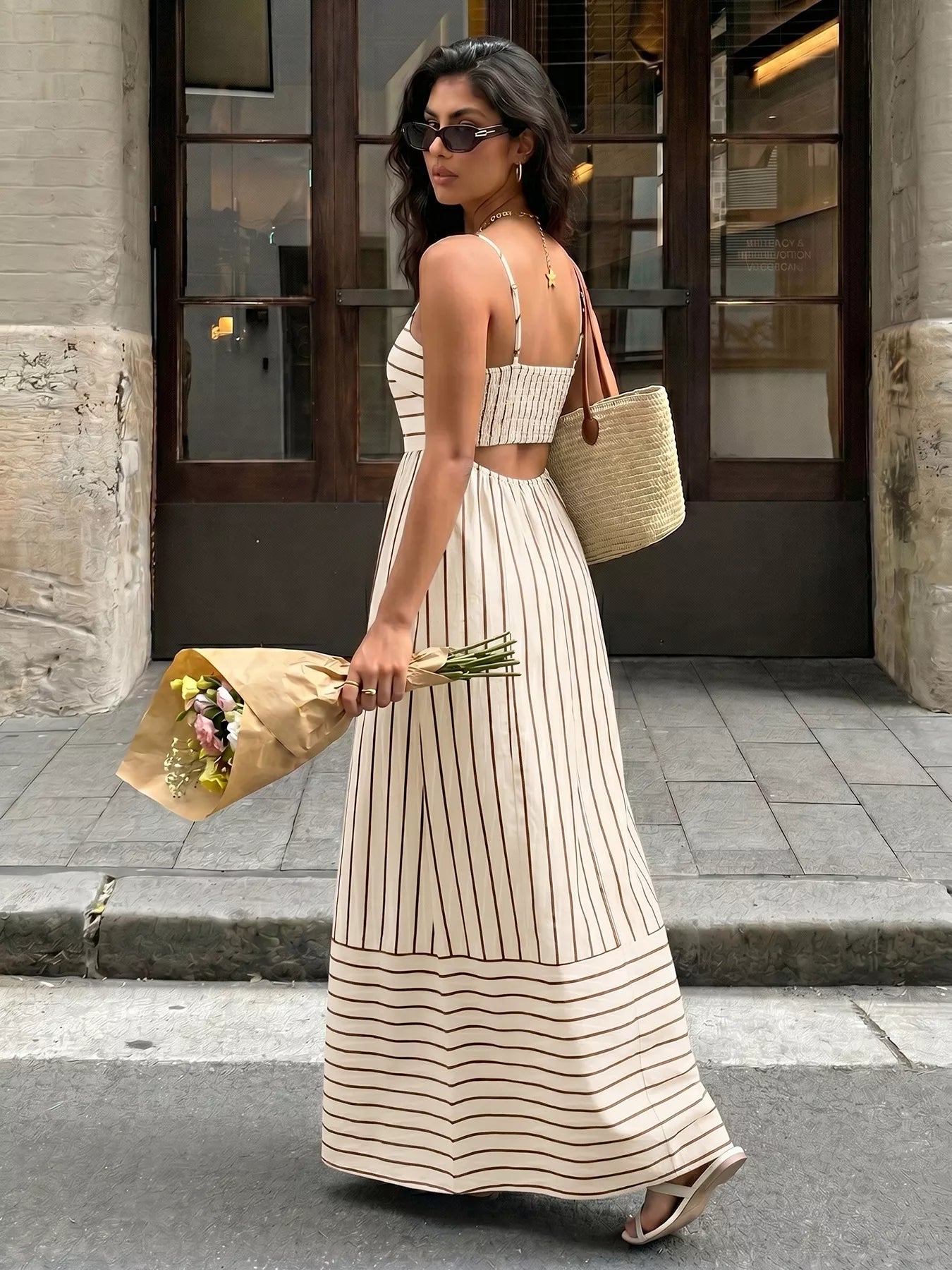 Striped Print Spaghetti Strap Maxi Dress