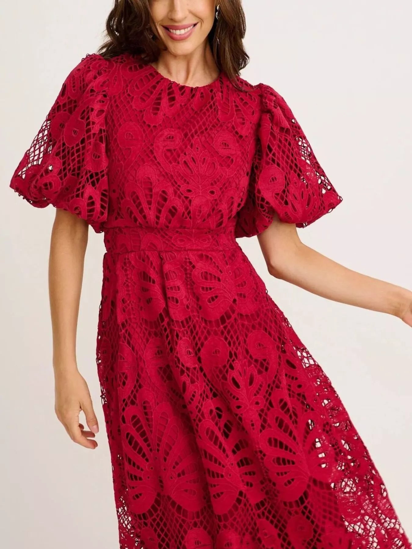 Lace Puff Sleeve Midi Dress