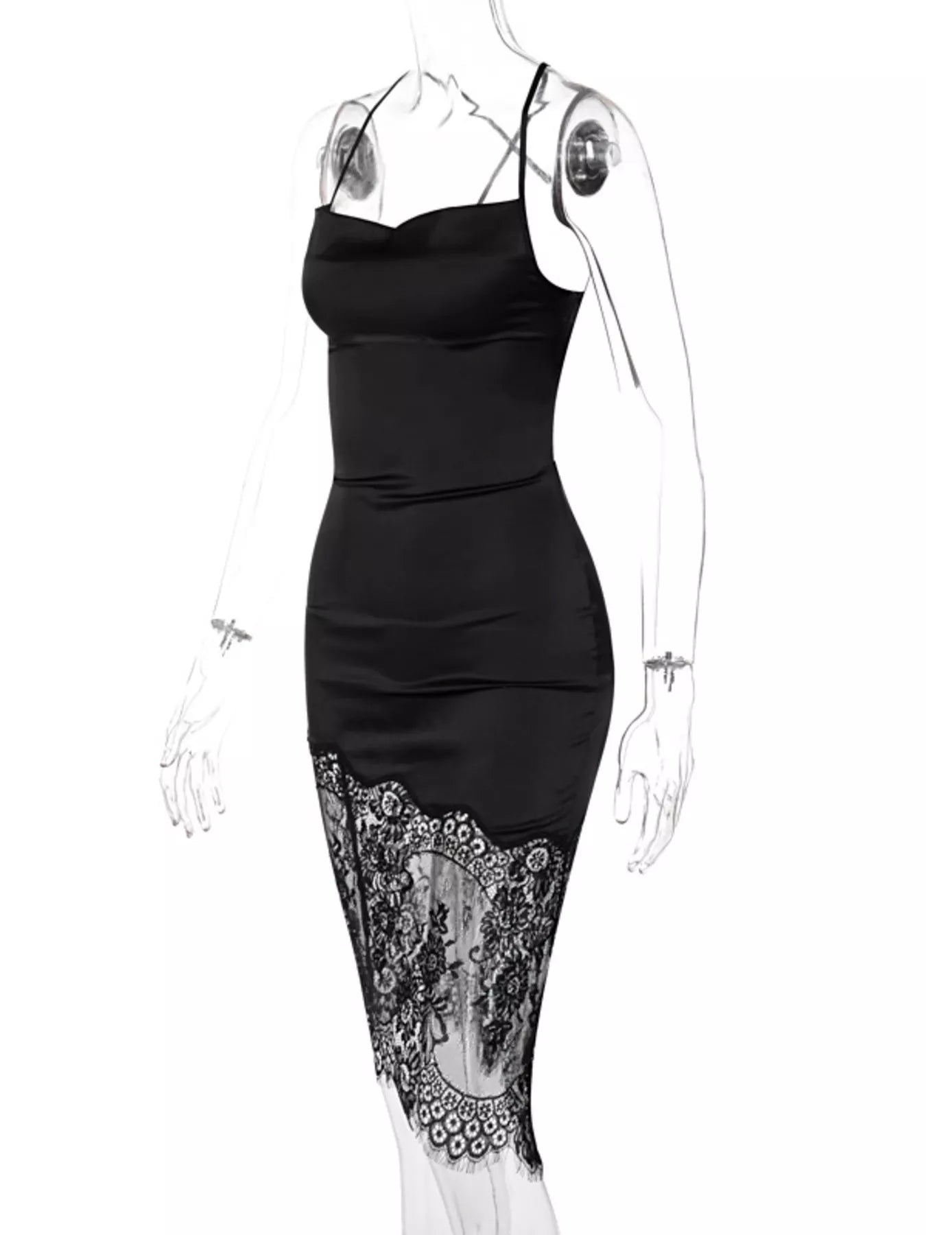 Satin Lace Trim Sleeveless Dress