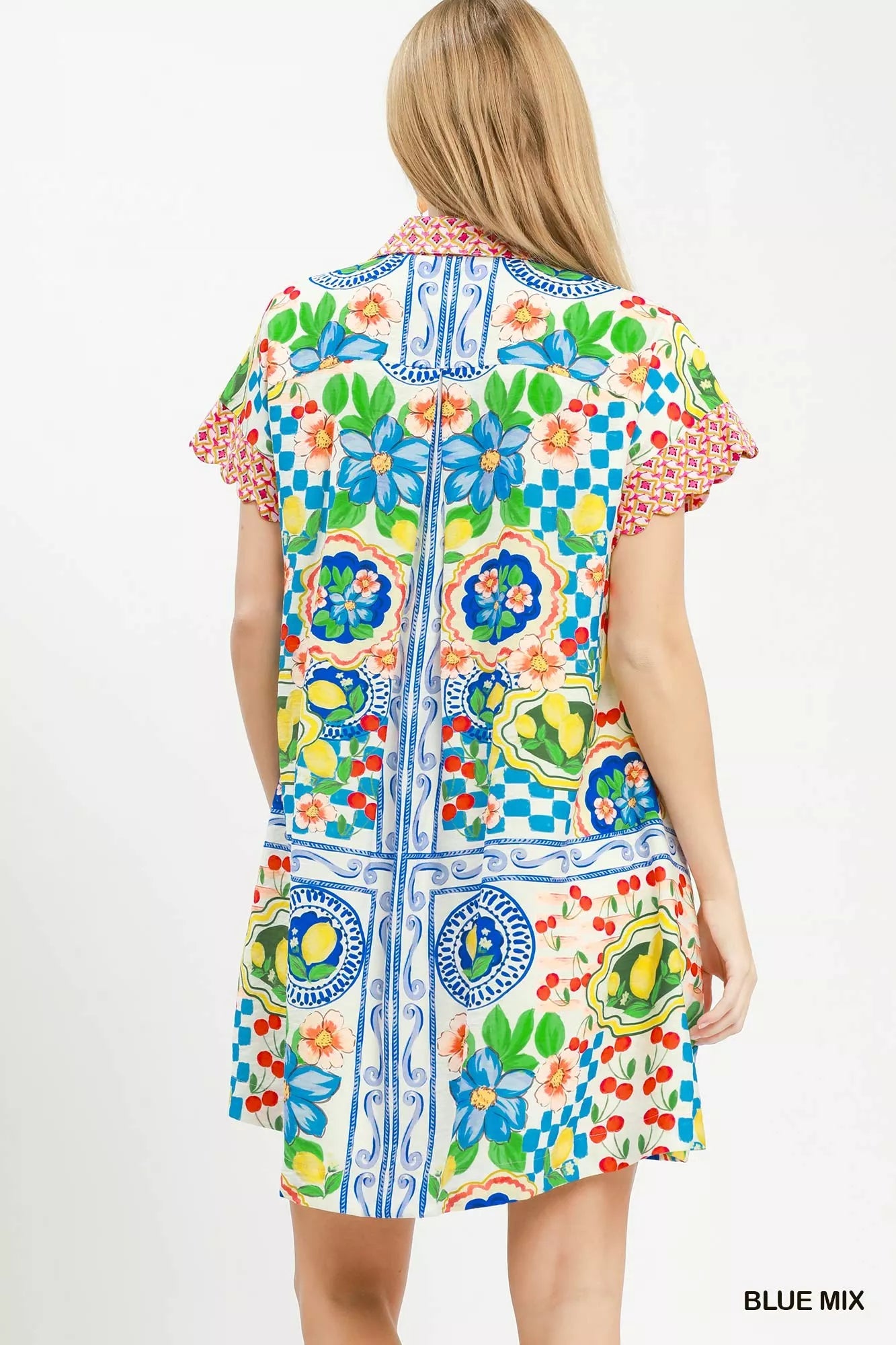 Umgee Mediterranean Print Dress with Contrast Printed Trim