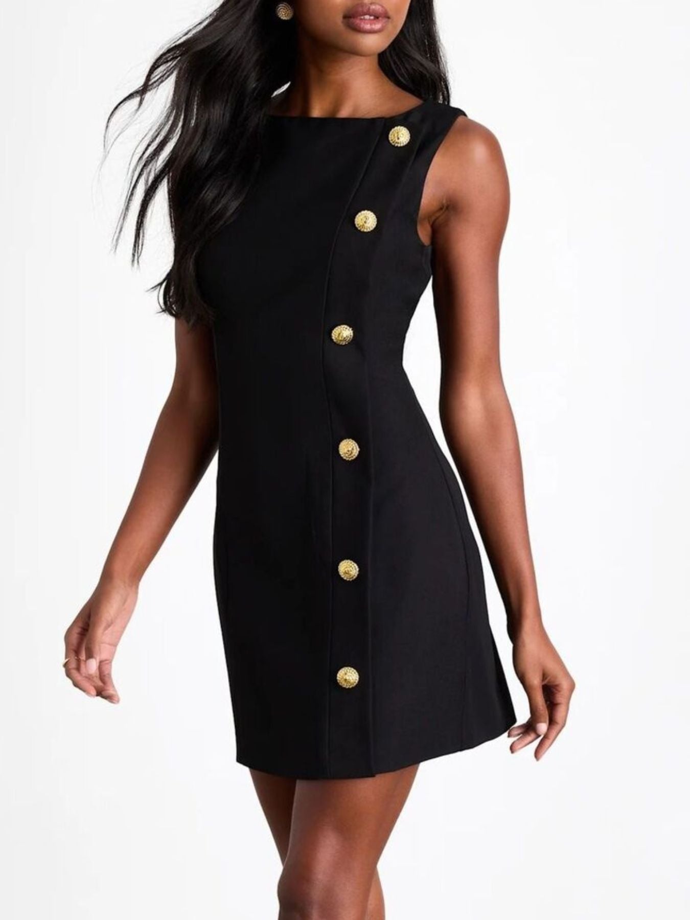 Button Decor Sleeveless Mini Dress