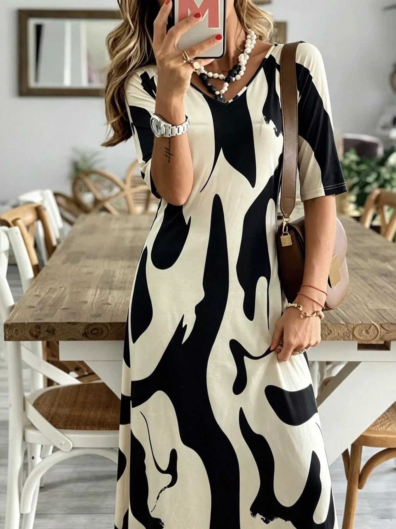 Abstract Print Casual Maxi Dress