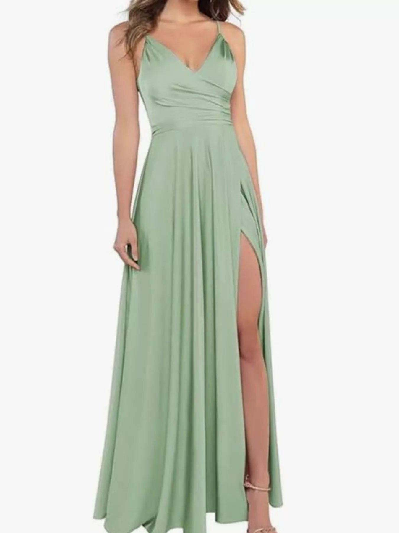 Ruched Slit Maxi Cami Dress