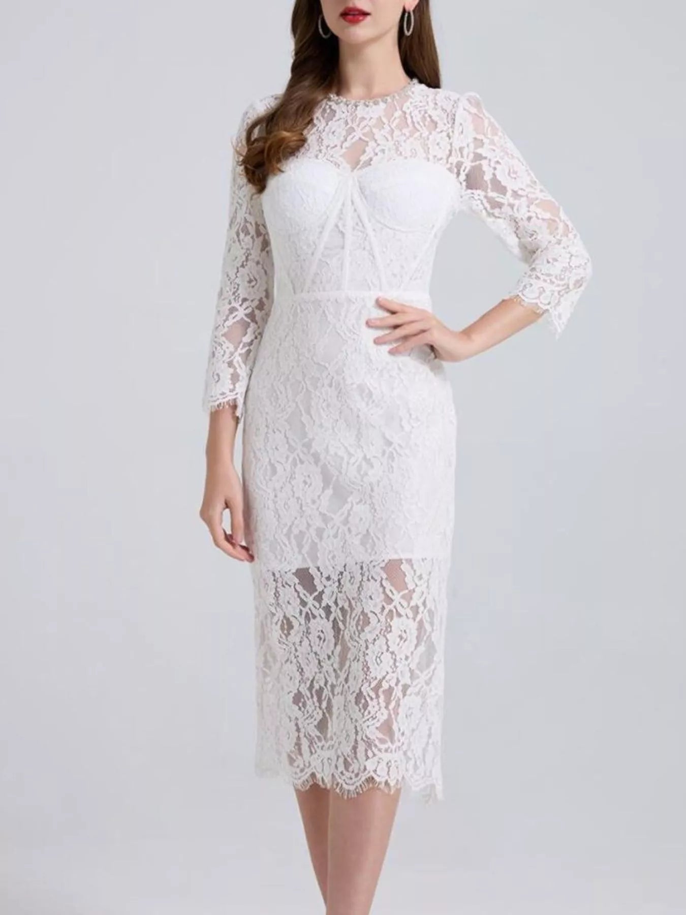 Lace Long Sleeve Midi Dress