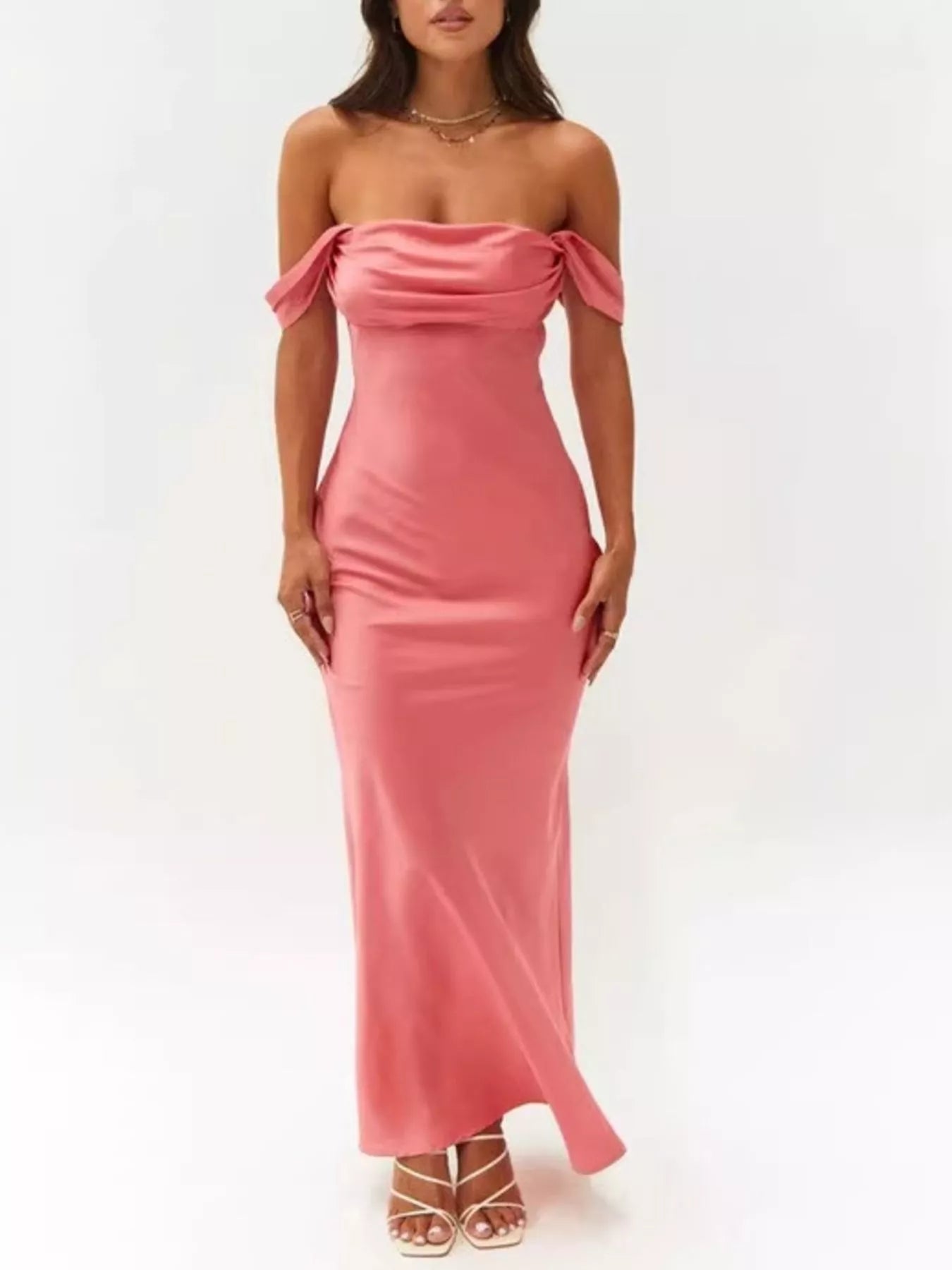 Off-Shoulder Satin Maxi Dress