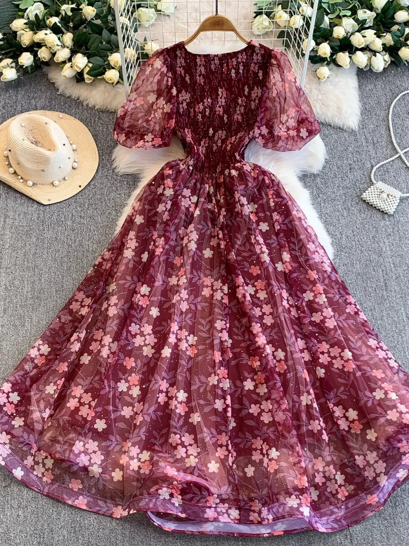 Sweetheart Neck Puff Sleeve Dress