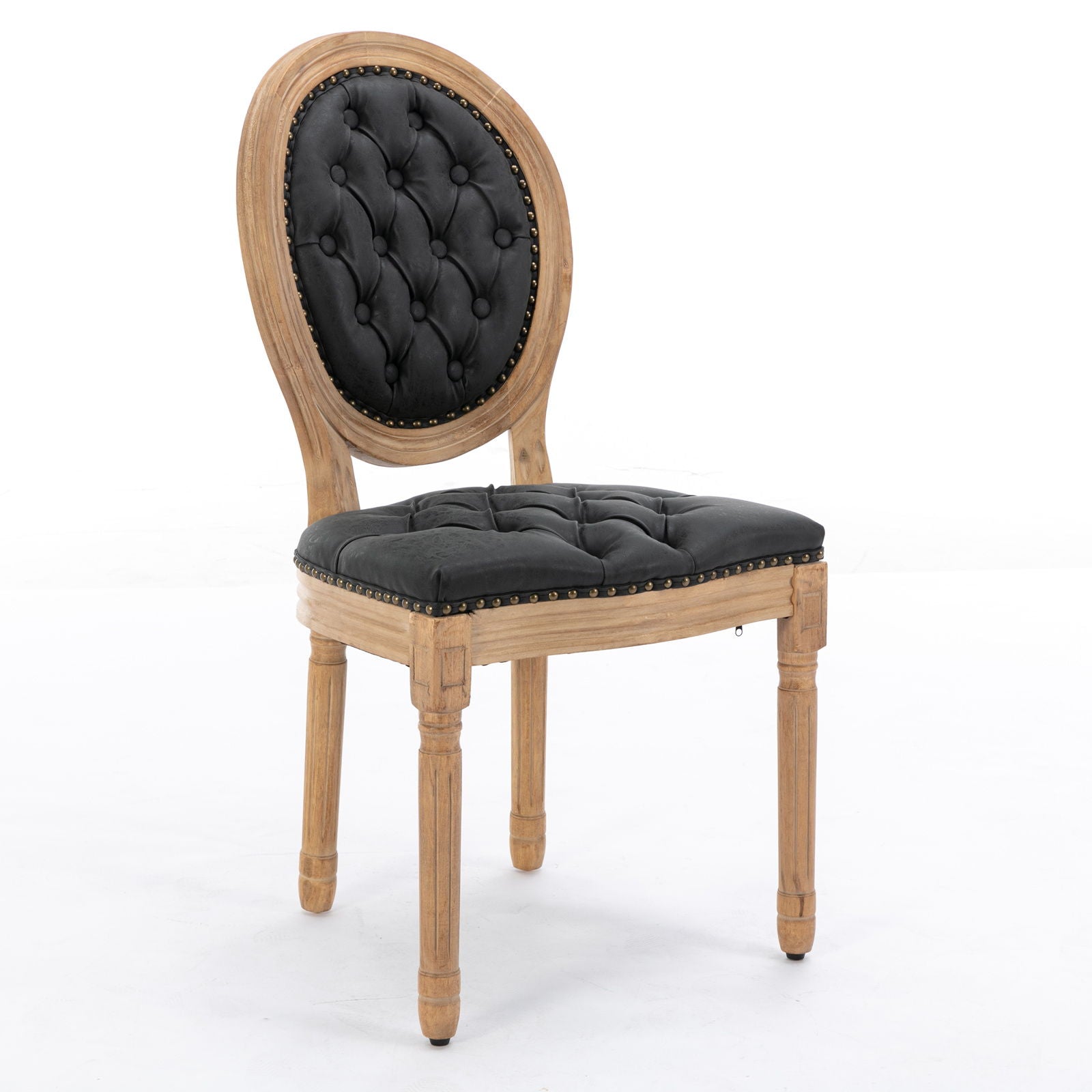 French Style Solid Wood Frame Antique Painting, Hand-Pulled Buckle Decoration Artificial Dining Chair With Nailhead Trim, Wood Legs