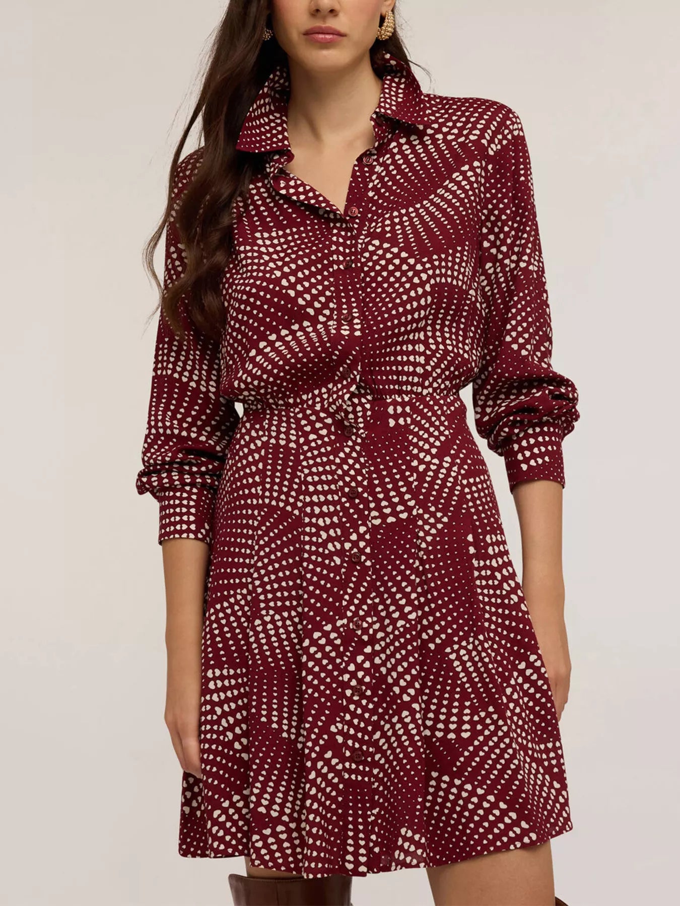 Printed Long Sleeve Mini Shirt Dress