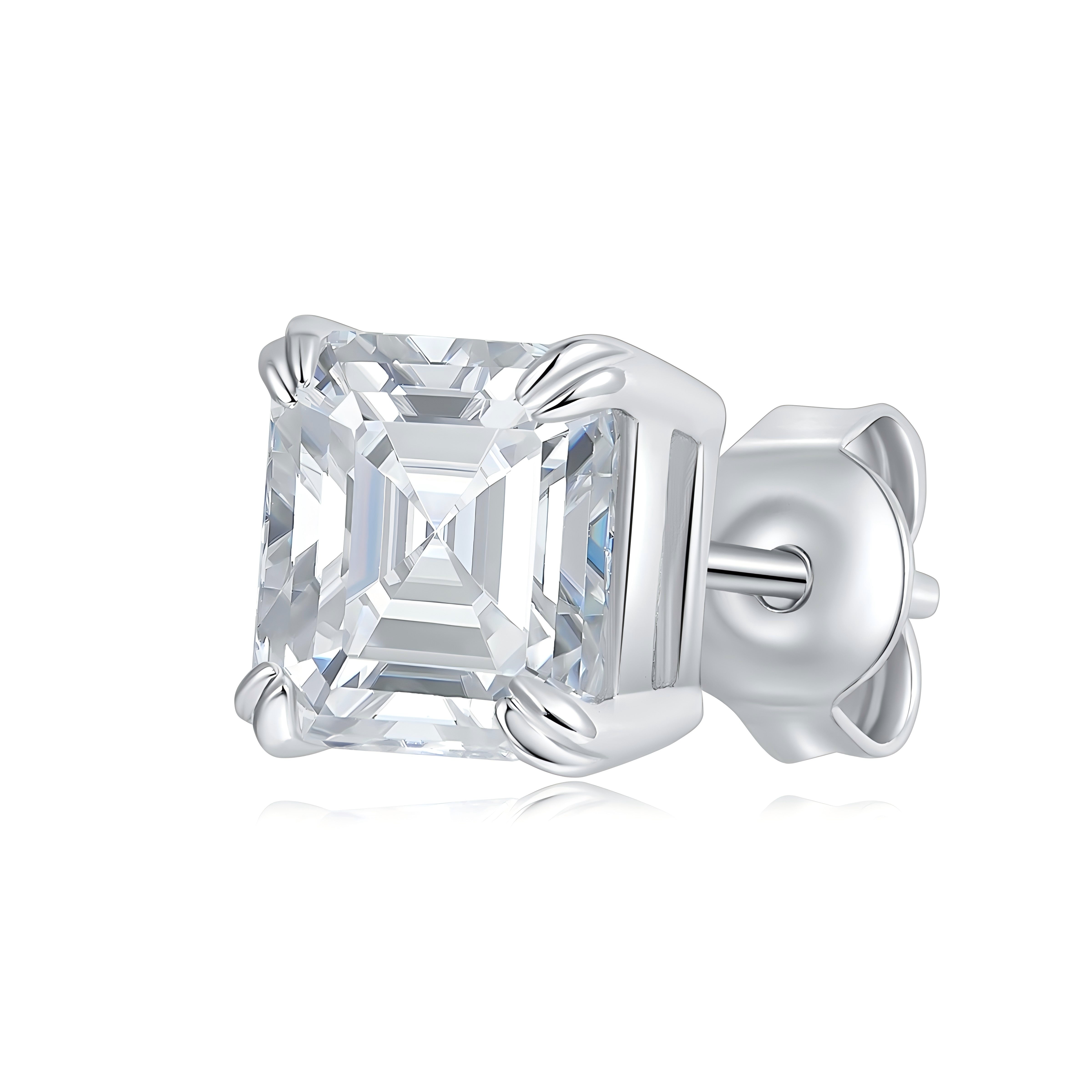 S925 Sterling Silver 6x8mm Emerald Cut Moissanite Stud Earrings  Octagon Solitaire With GRA Certificate Platinum Plated Jewelry Gift Box Set For Women & Men