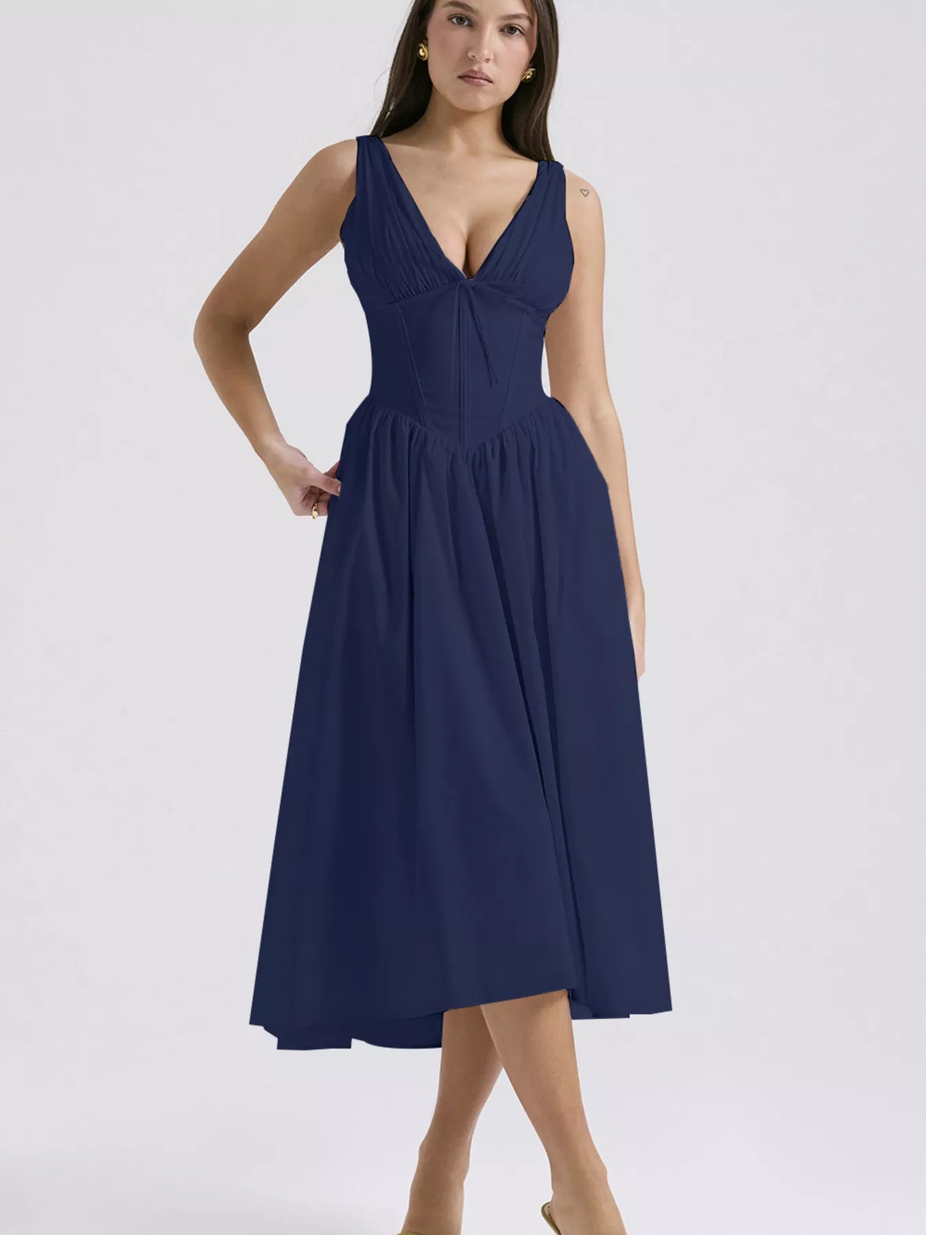 V-Neck Sleeveless Midi Dress