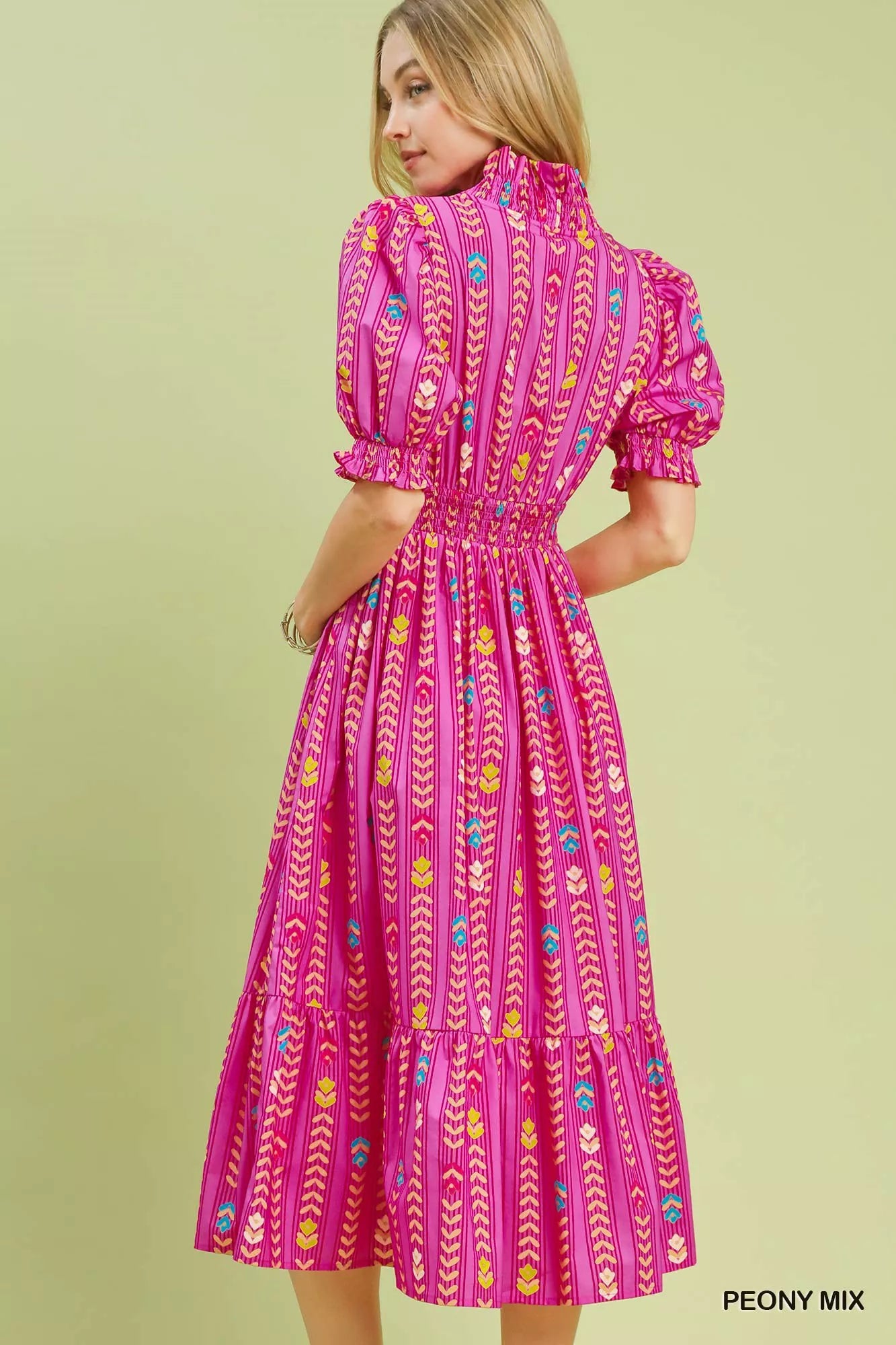 Umgee Vibrant Ruffle Smocked Midi Dress