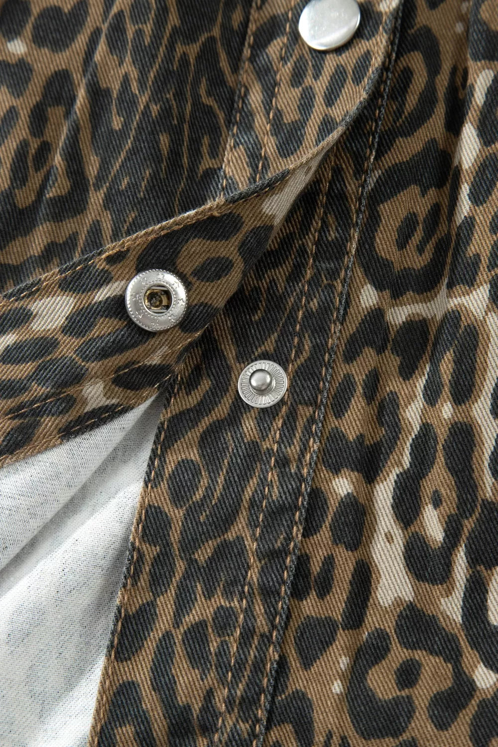 Leopard Print Puff Sleeve Denim Dress