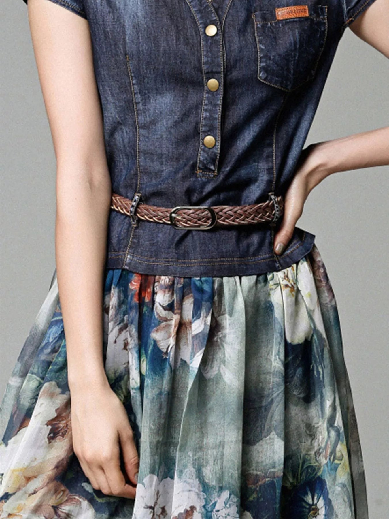 Full Size Patchwork Floral Print Chiffon Dress Plus Size