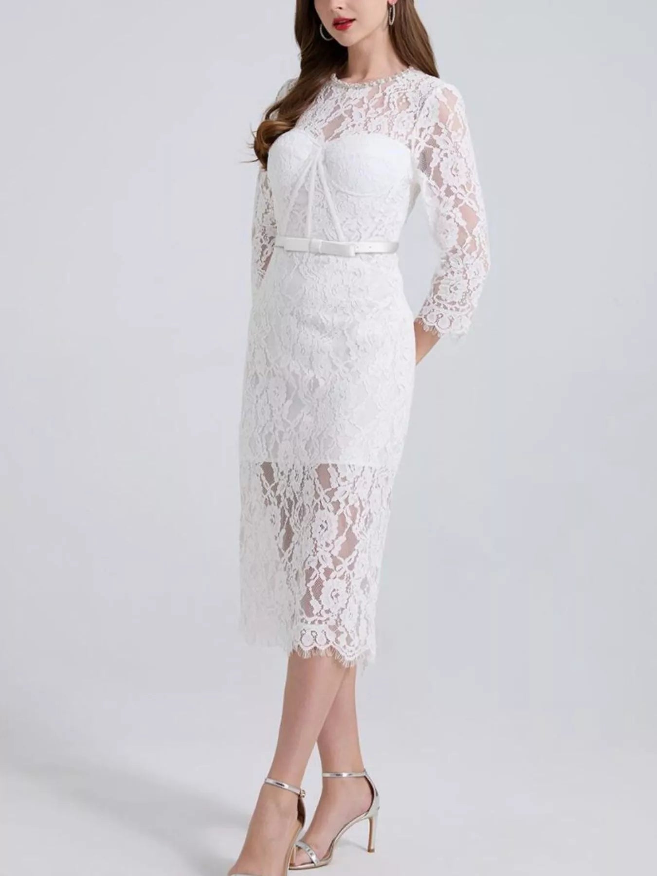 Lace Long Sleeve Midi Dress