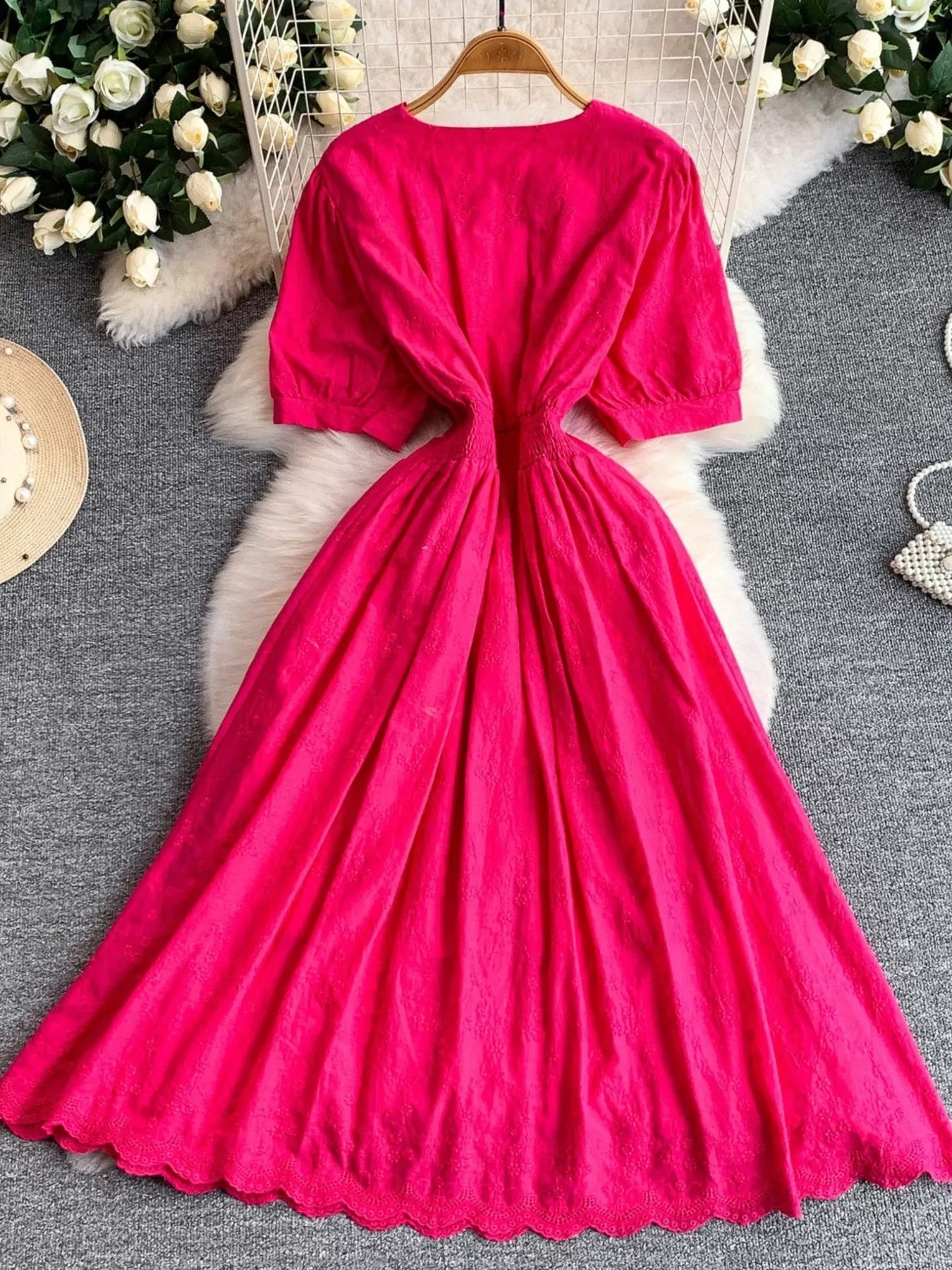 Lace Detail A-Line Midi Dress