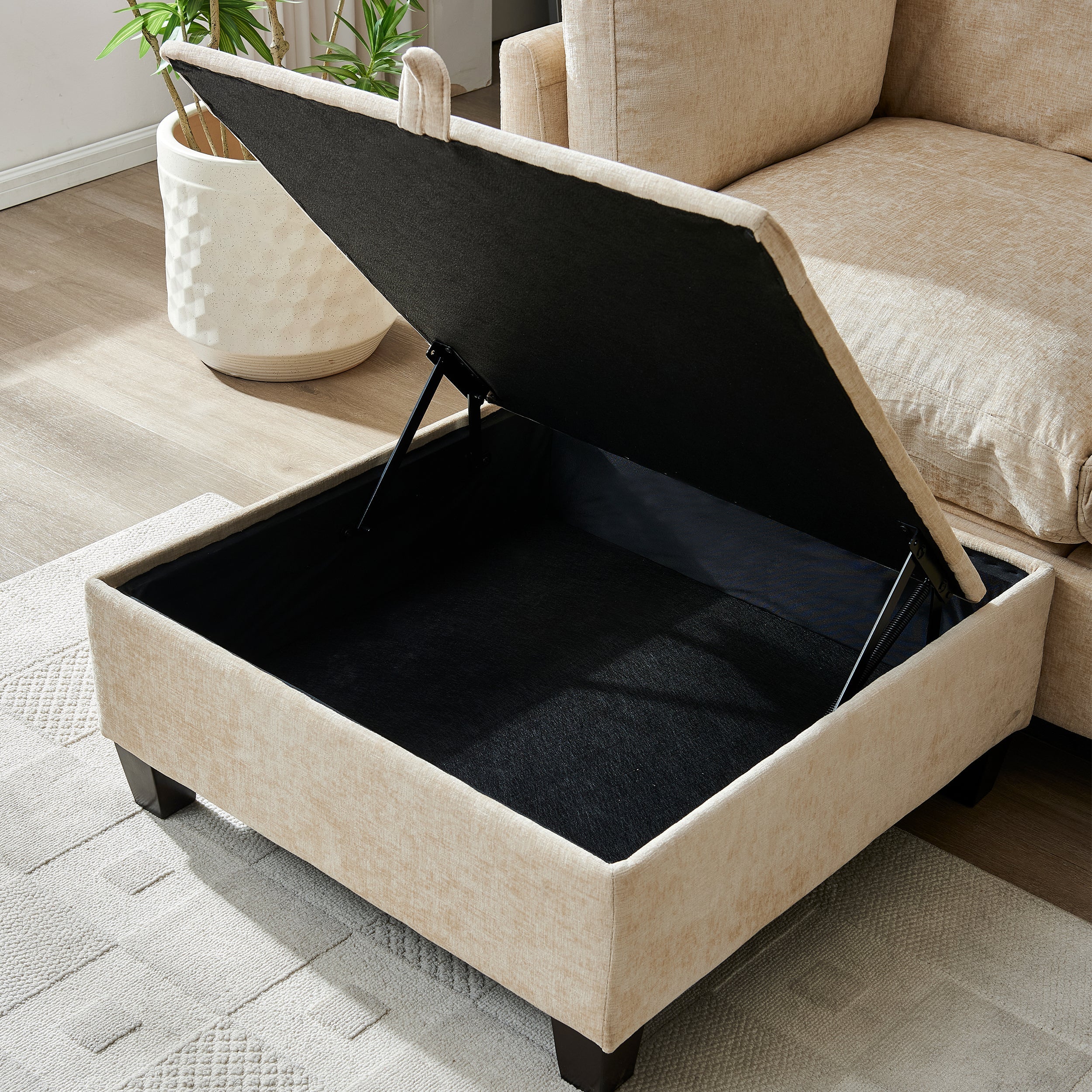 Soft Chenille 3-Seater Sectional Couch with Ottoman