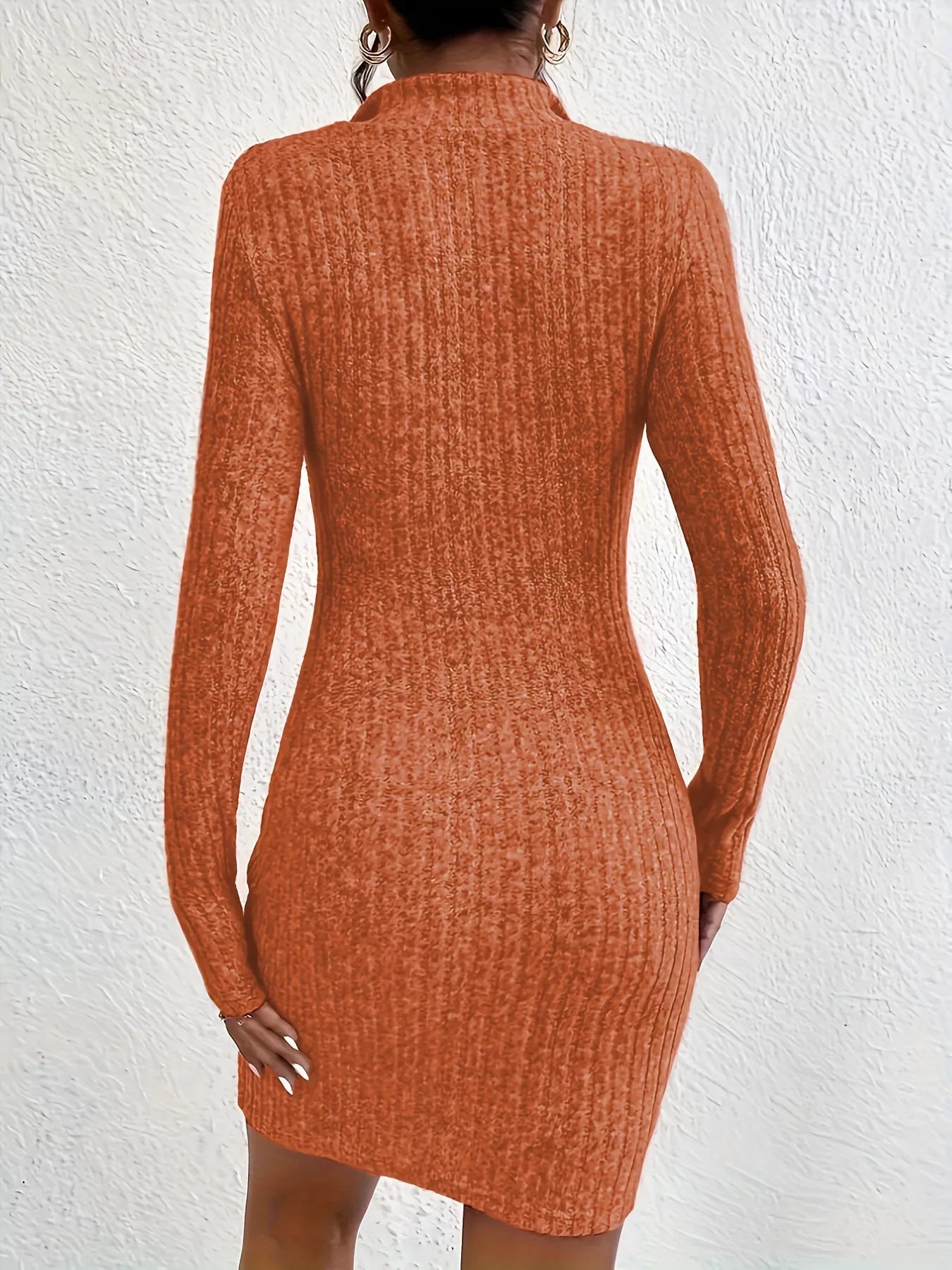 Ribbed Knit Bodycon Mini Dress with Zipper