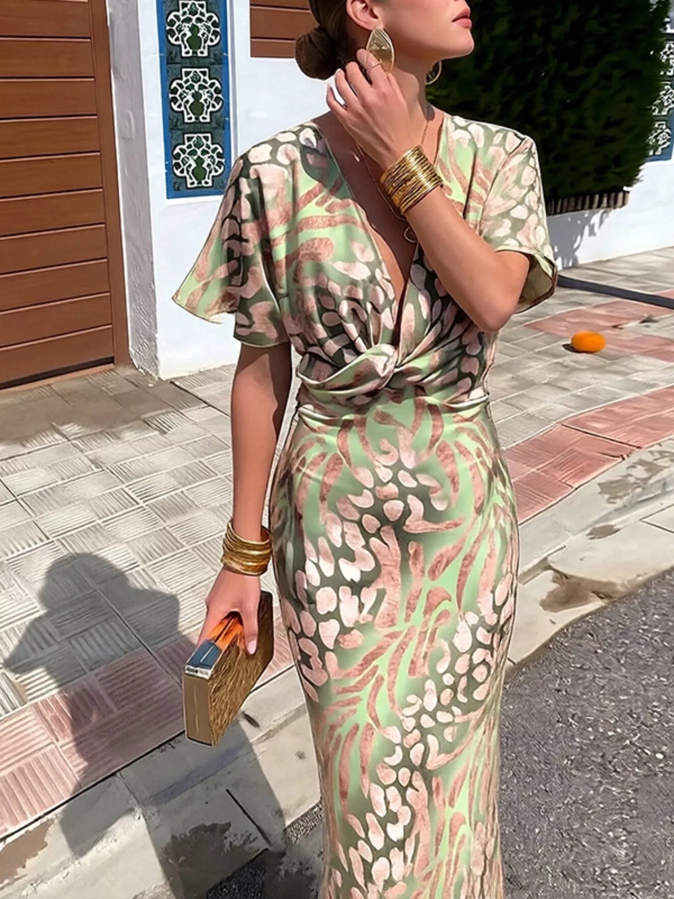 Full Size Twist-Front Animal Print Maxi Dress Plus Size