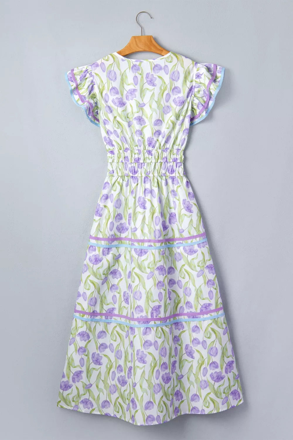 Floral Print Contrast Trim Midi Dress