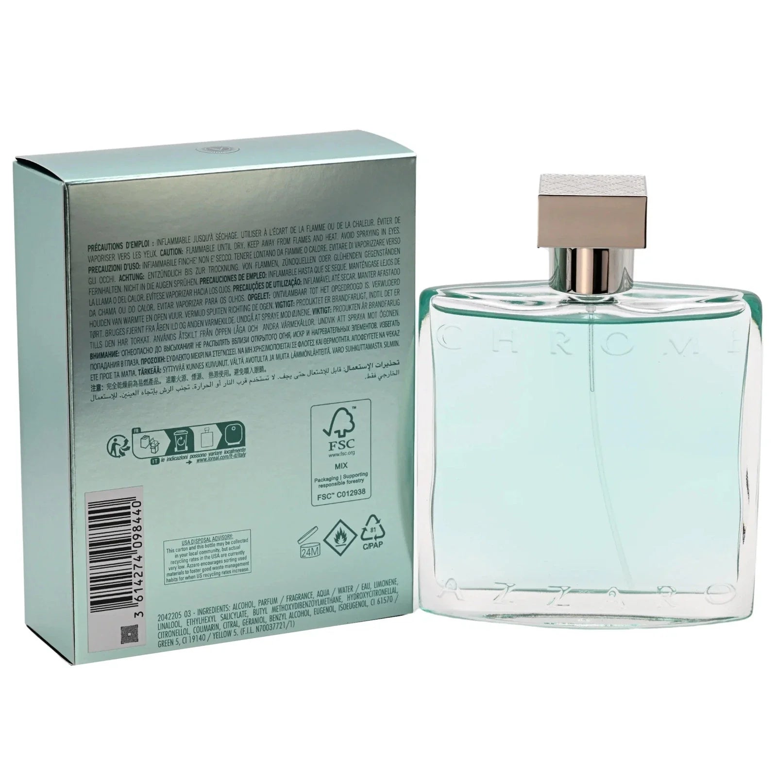 Azzaro Chrome Azure Eau De Toilette Spray for Men 3.38 oz