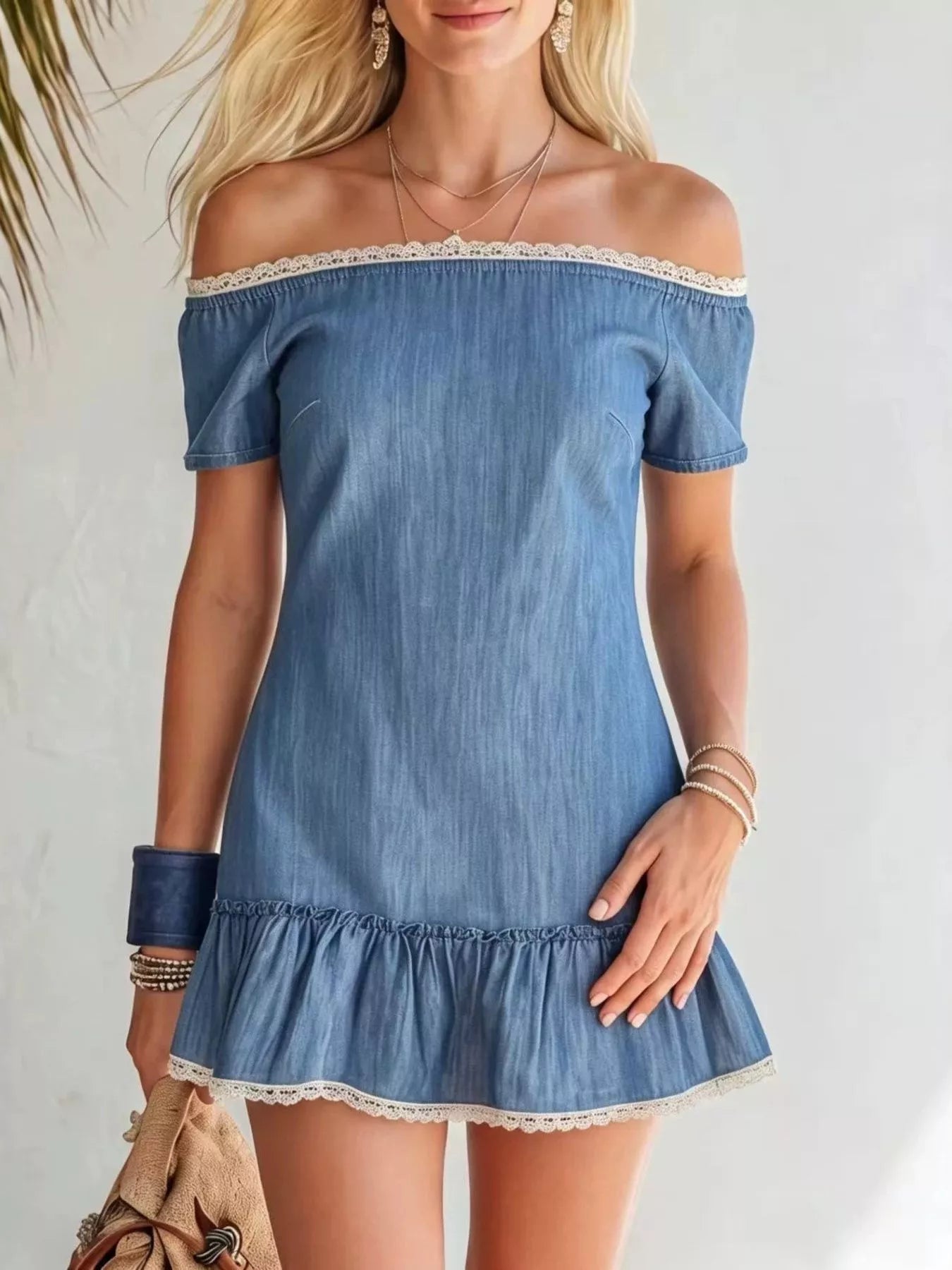 Lace Detail Off Shoulder Mini Dress