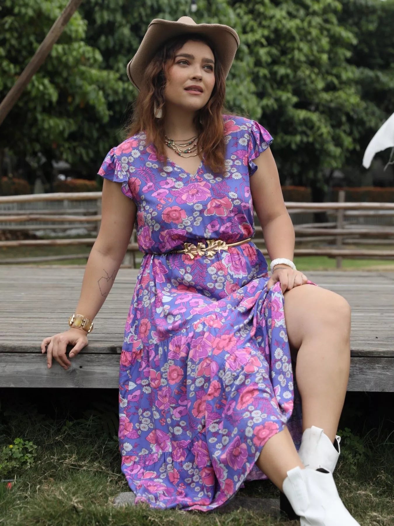 Plus Size Floral Print Tiered Maxi Dress