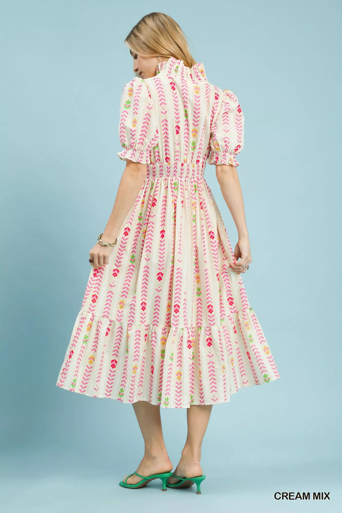 Umgee Vibrant Ruffle Smocked Midi Dress