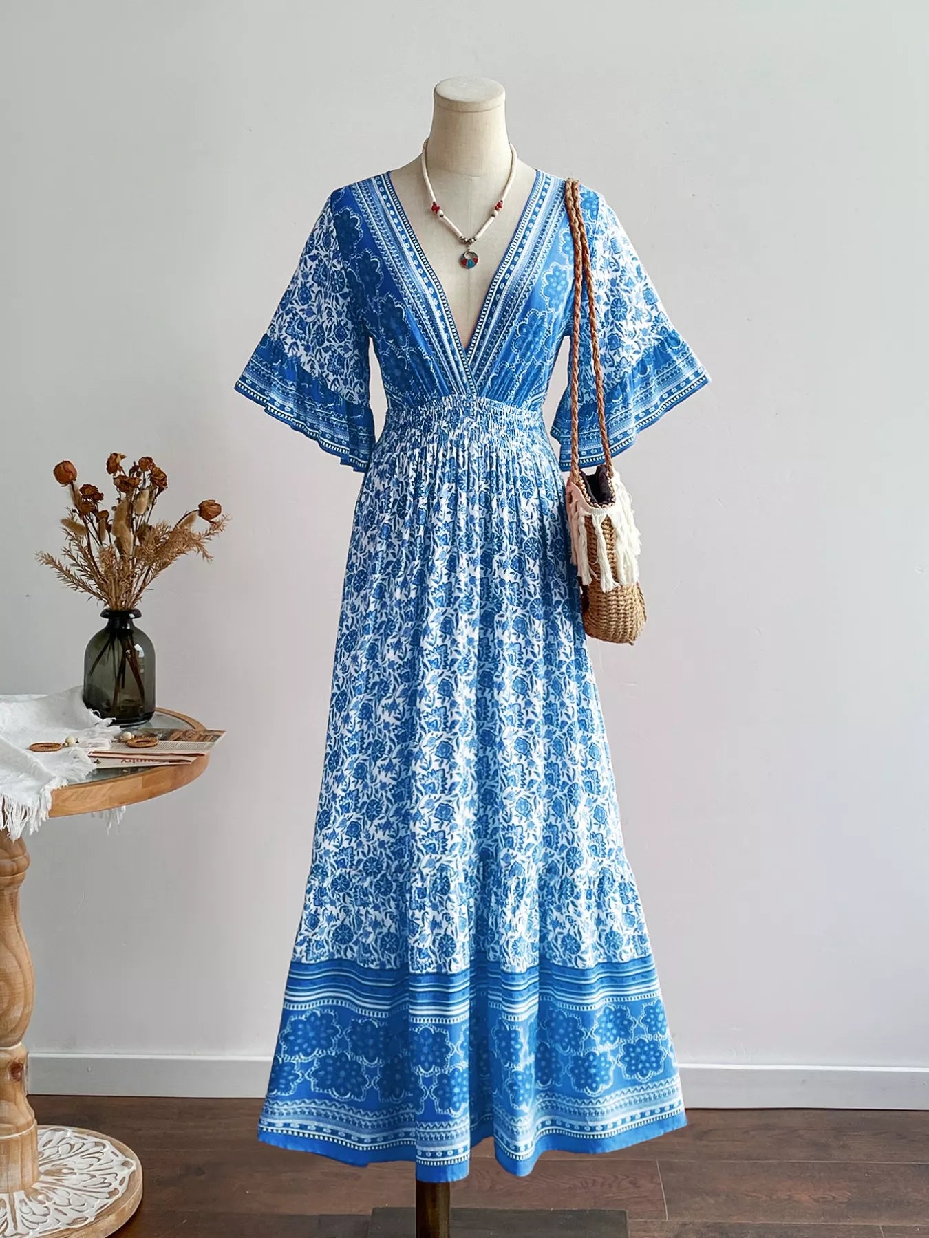 Floral Print Flounce Sleeve Dress