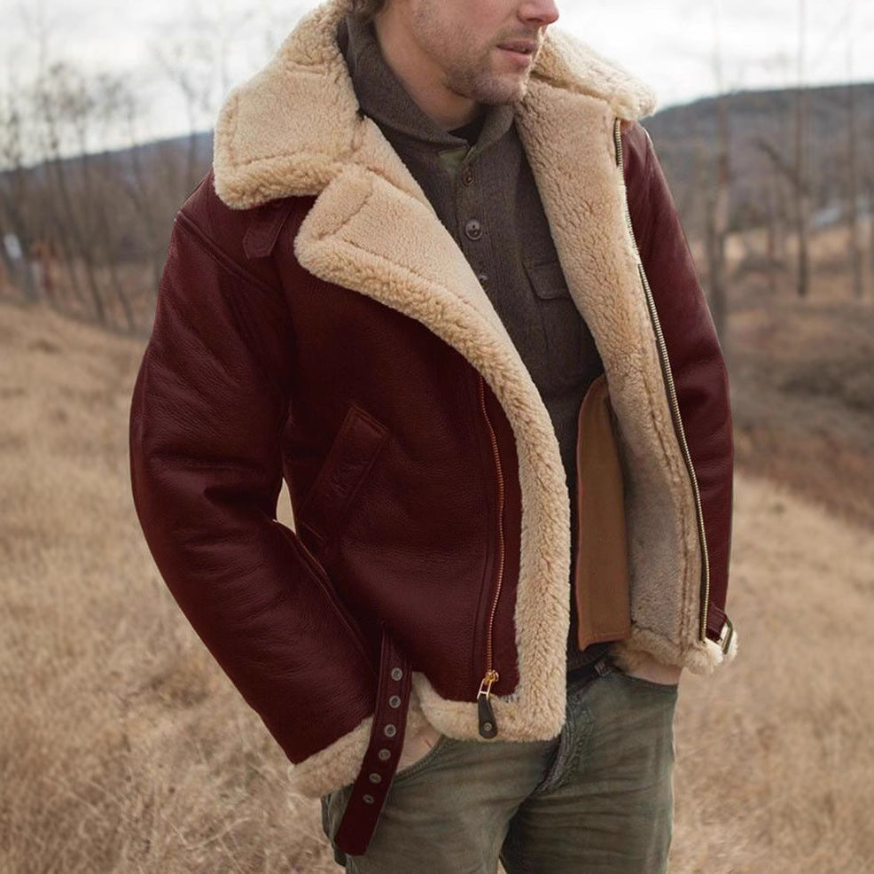 Thickened Leather-and-fur Mens Casual Jacket