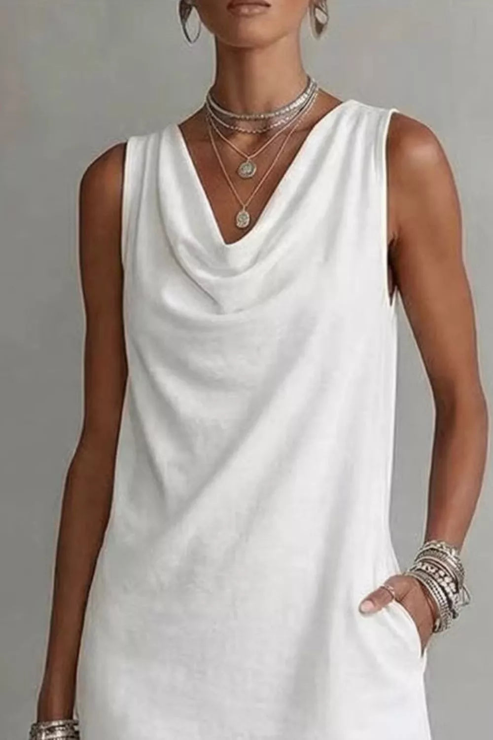 Casual Sleeveless Cowl Neck Mini Dress