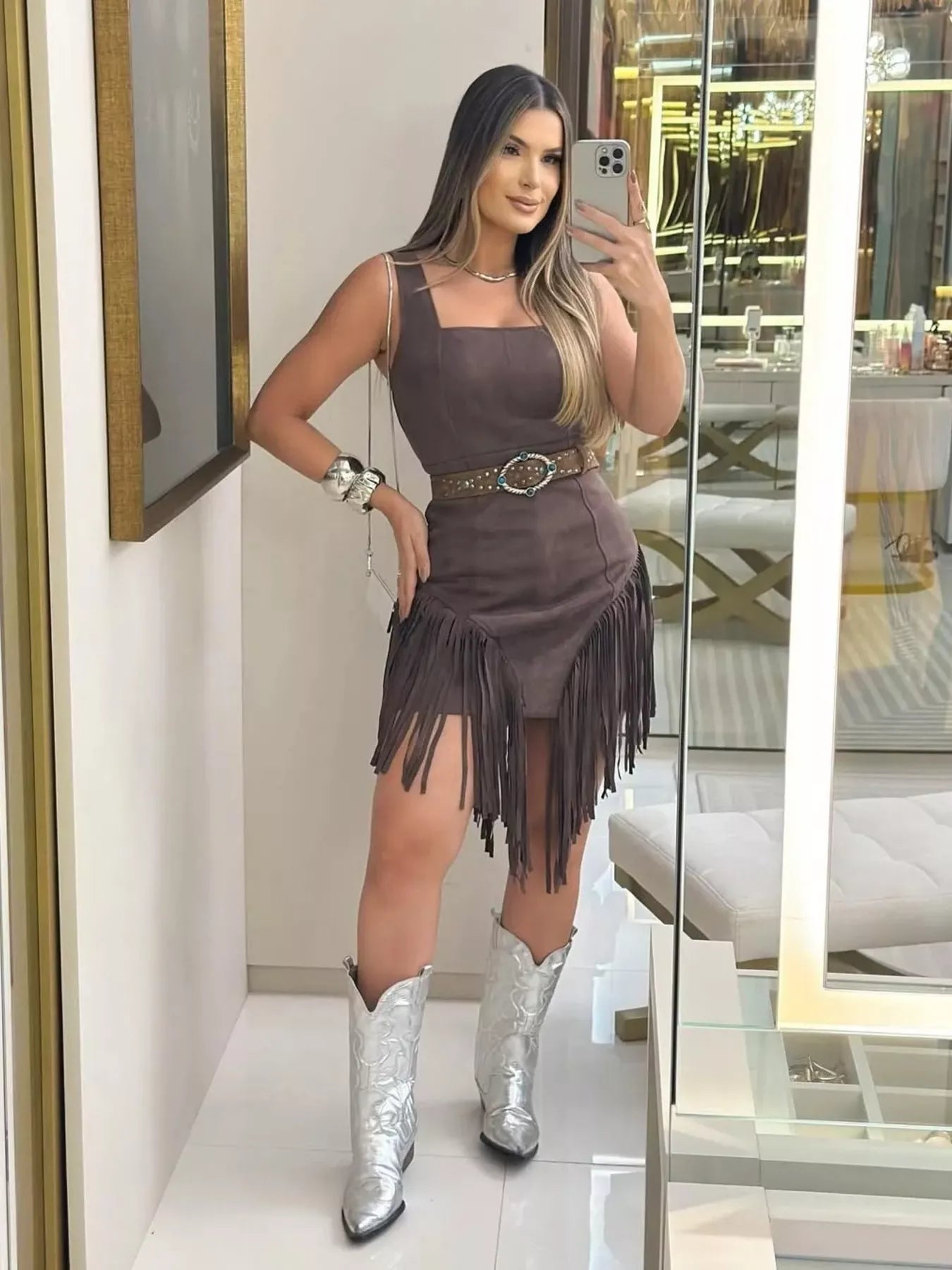 Sleeveless Fringed Mini Dress