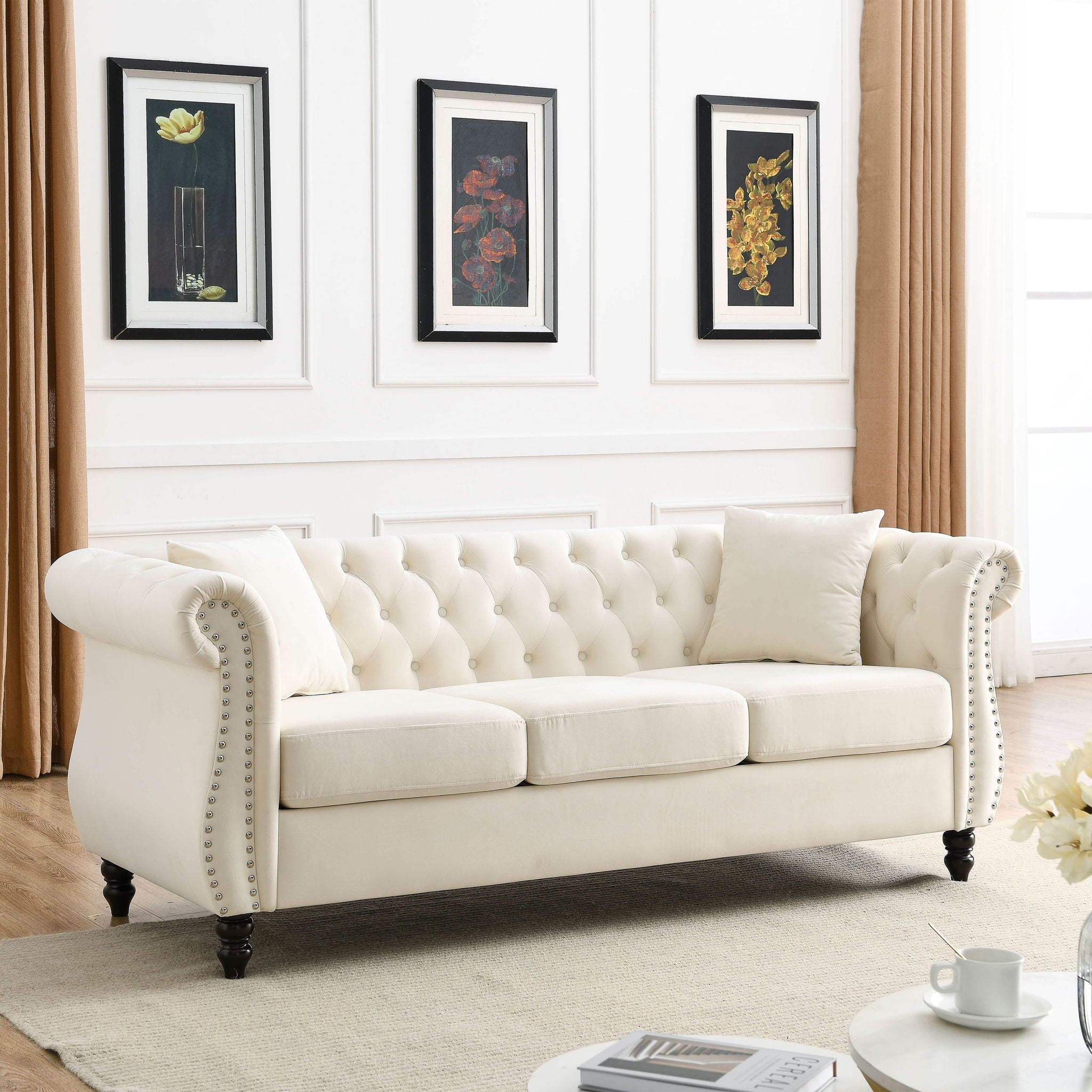 Chesterfield Sofa With Rolled Arms And Nailhead Trim