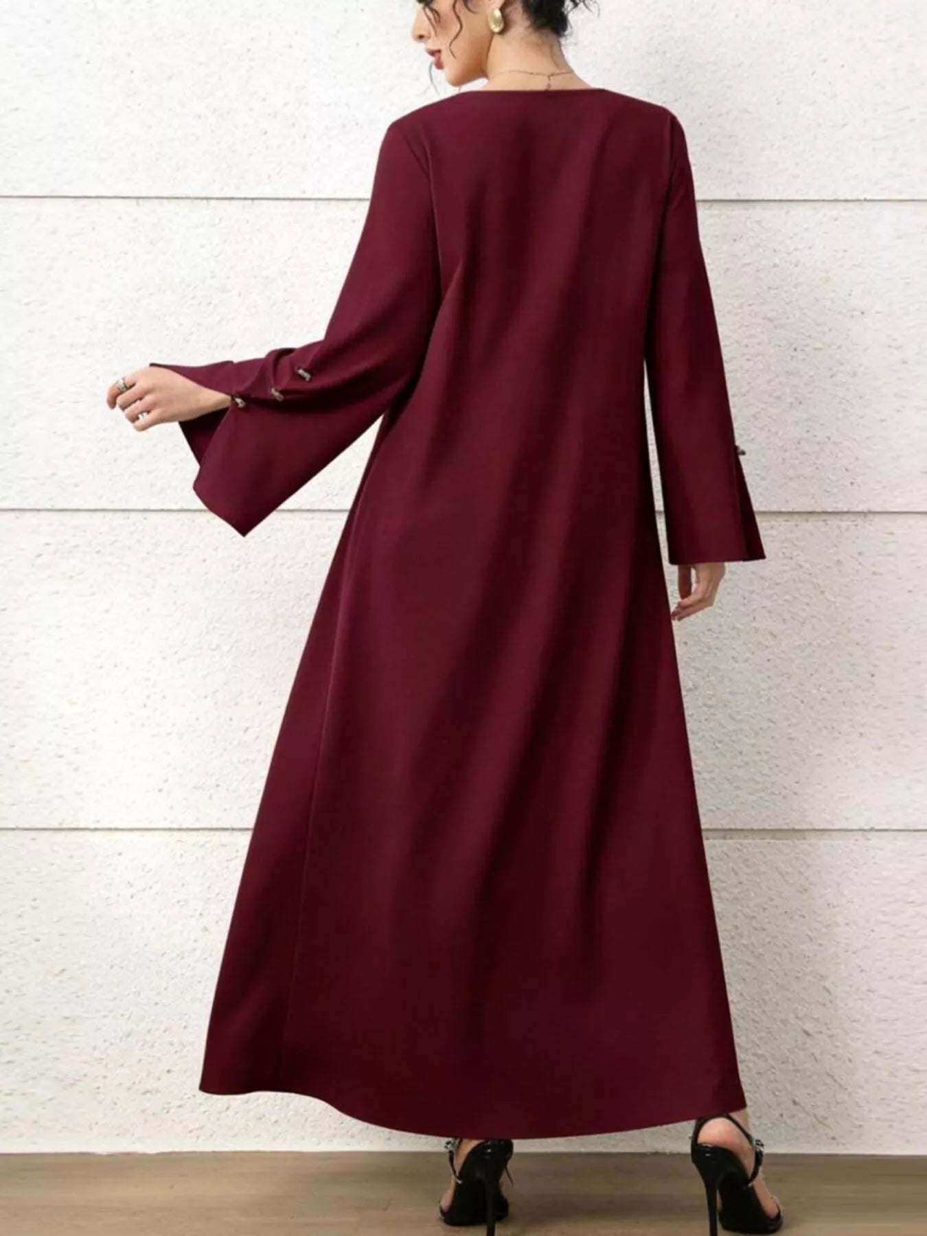 Square Neck Flare Sleeve Maxi Dress