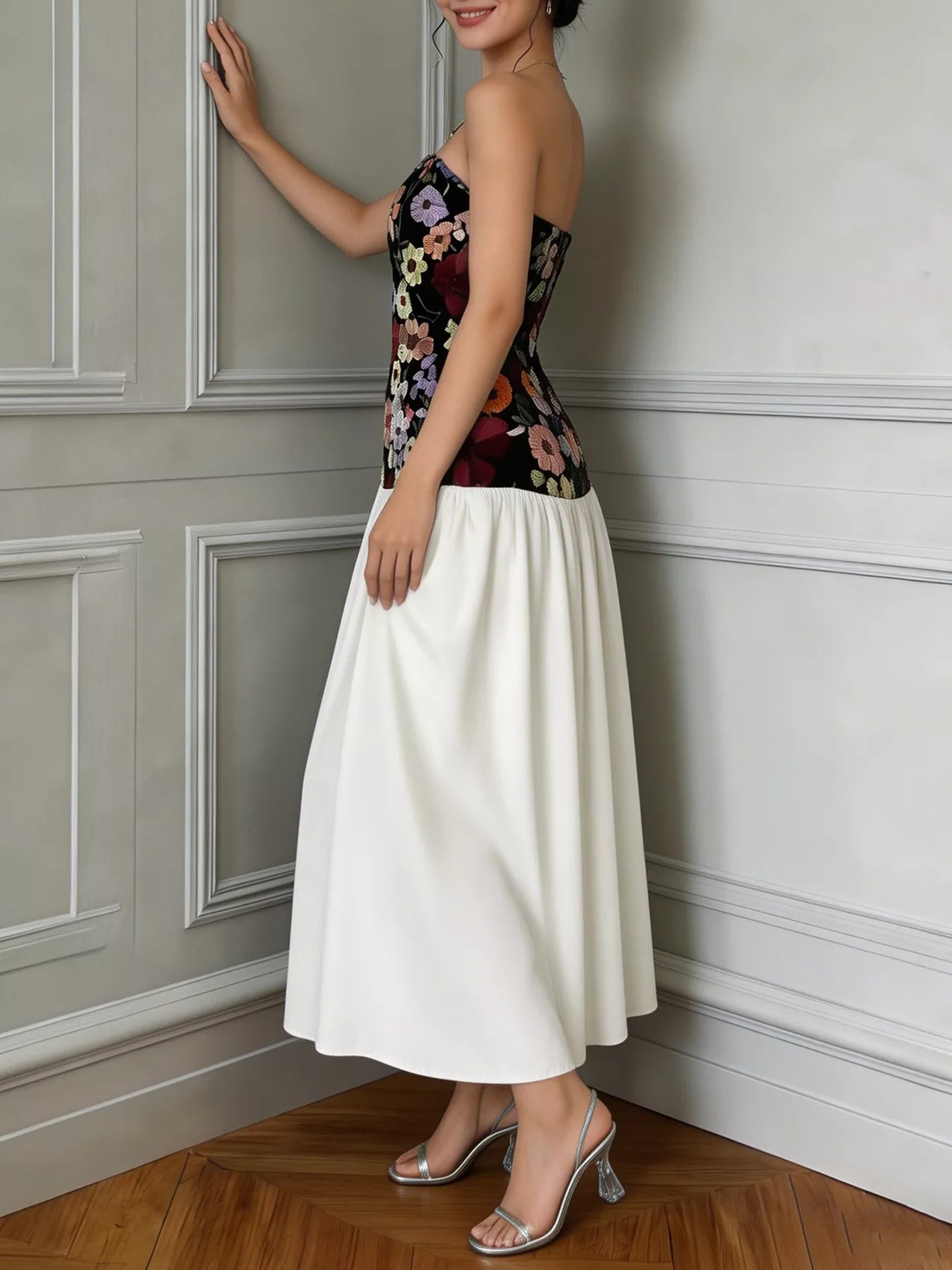 Floral Embroidered Tube Maxi Dress