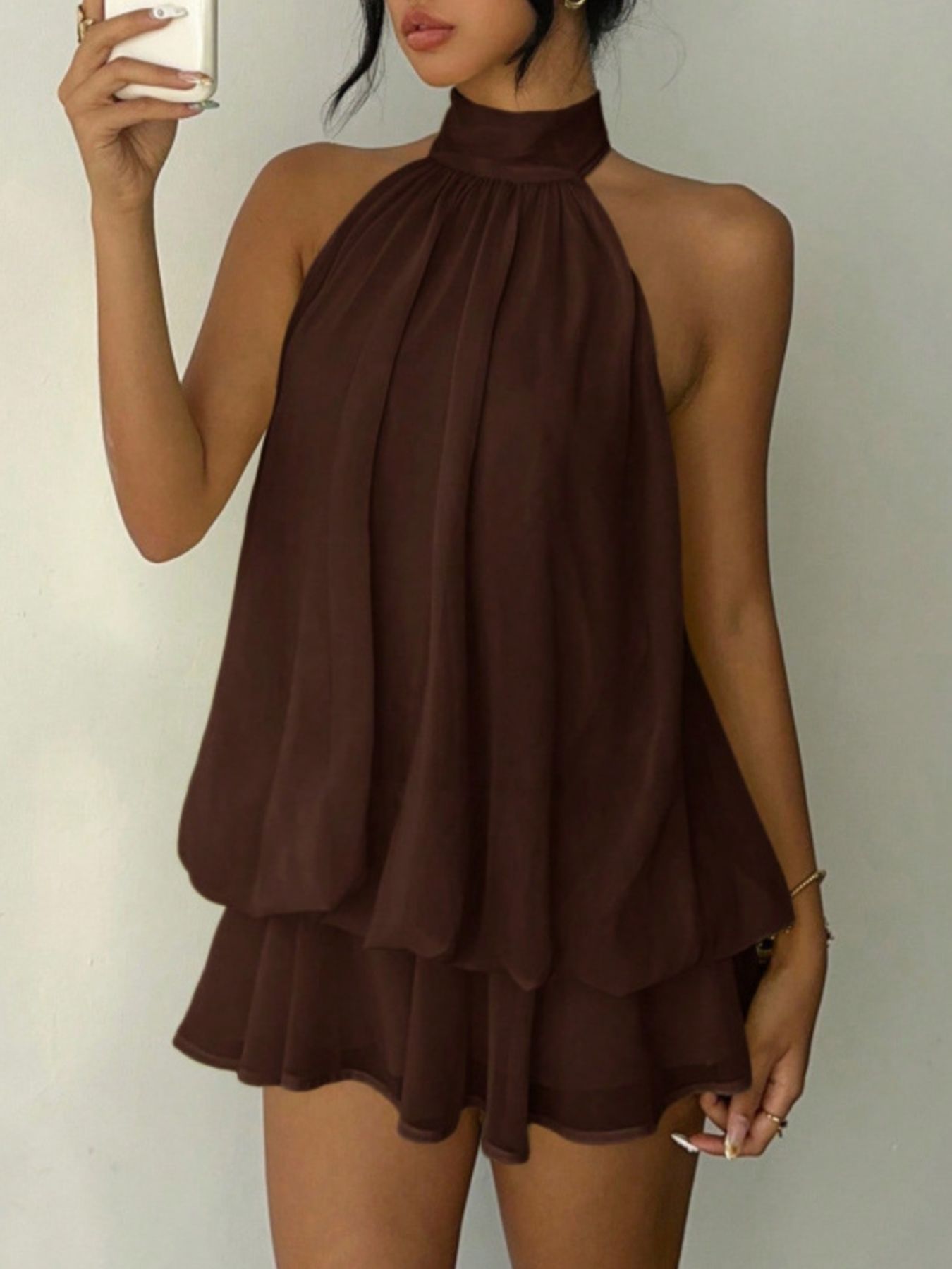 Halter Neck Layered Mini Dress