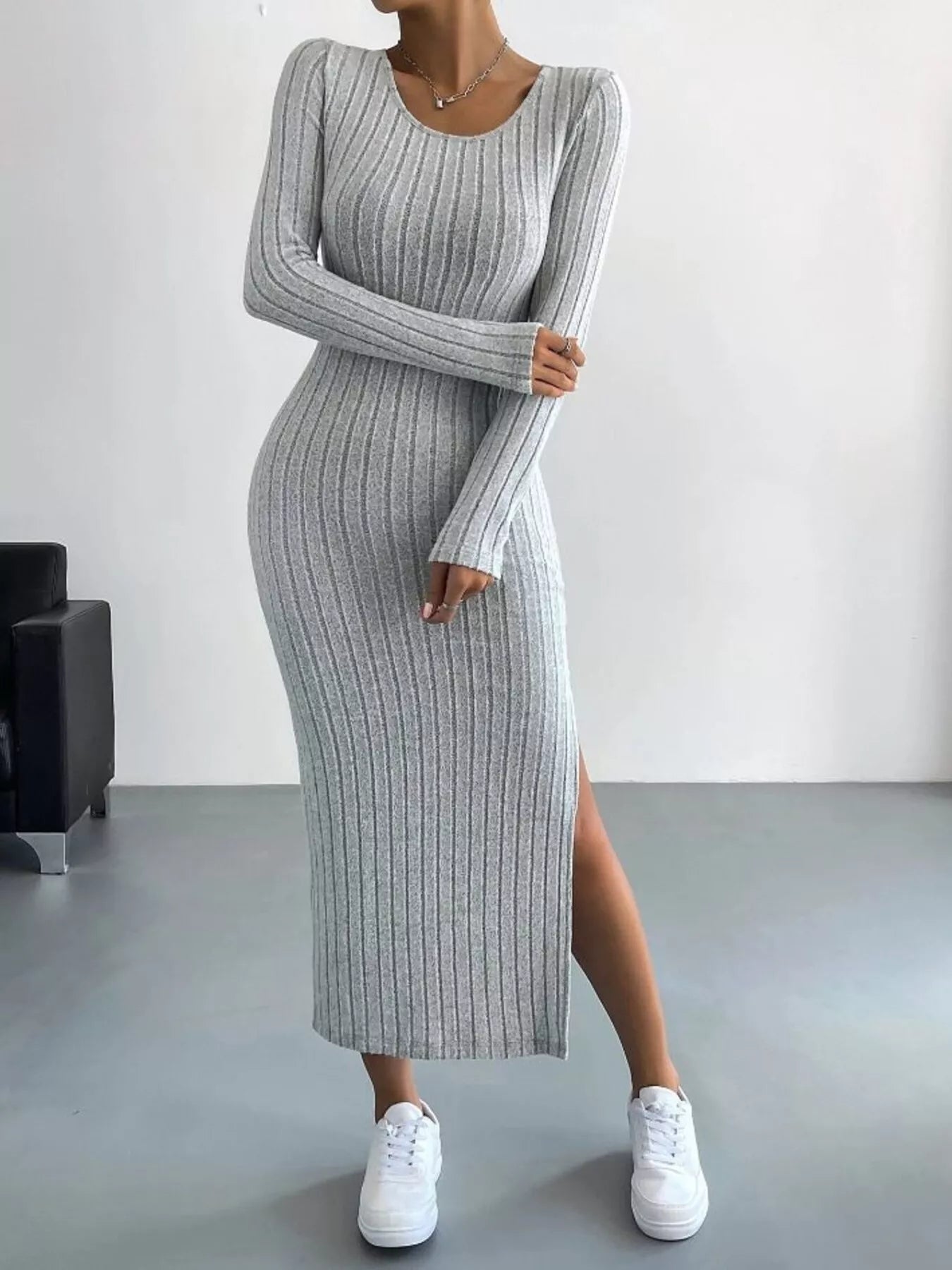 Full Size Ribbed Knit Bodycon Midi Dress Plus Size