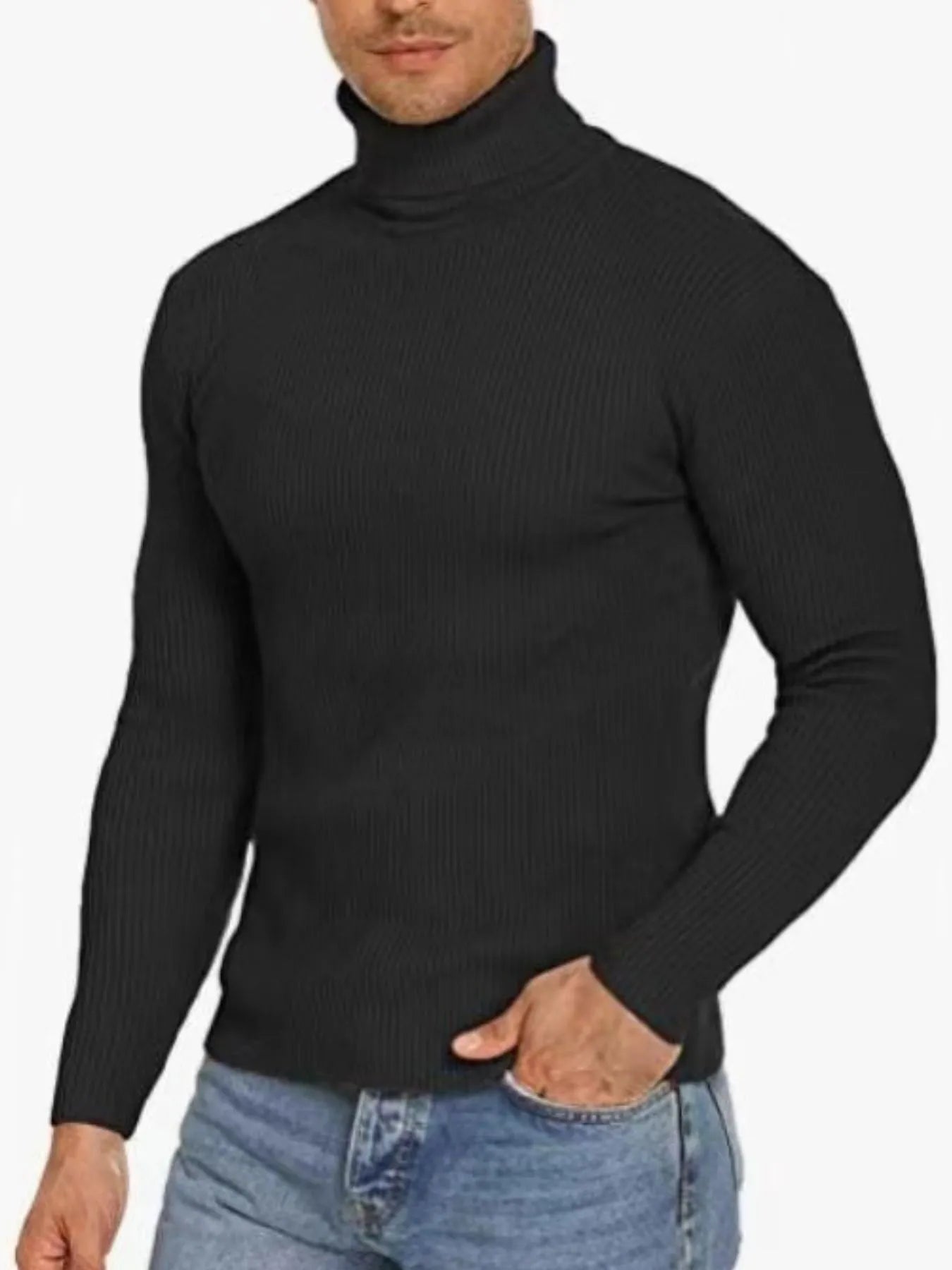 Men's Plus Size Ribbed Turtleneck Long Sleeve Sweater