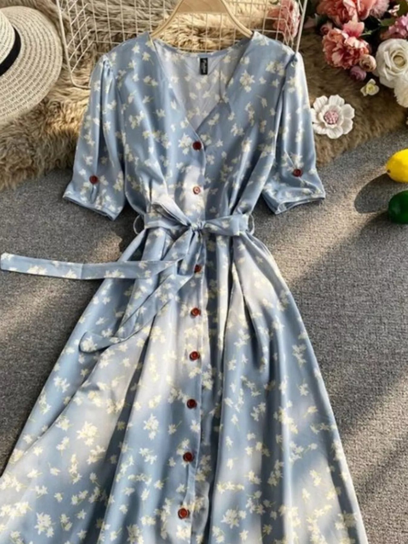 Floral Print V-Neck Midi Dress