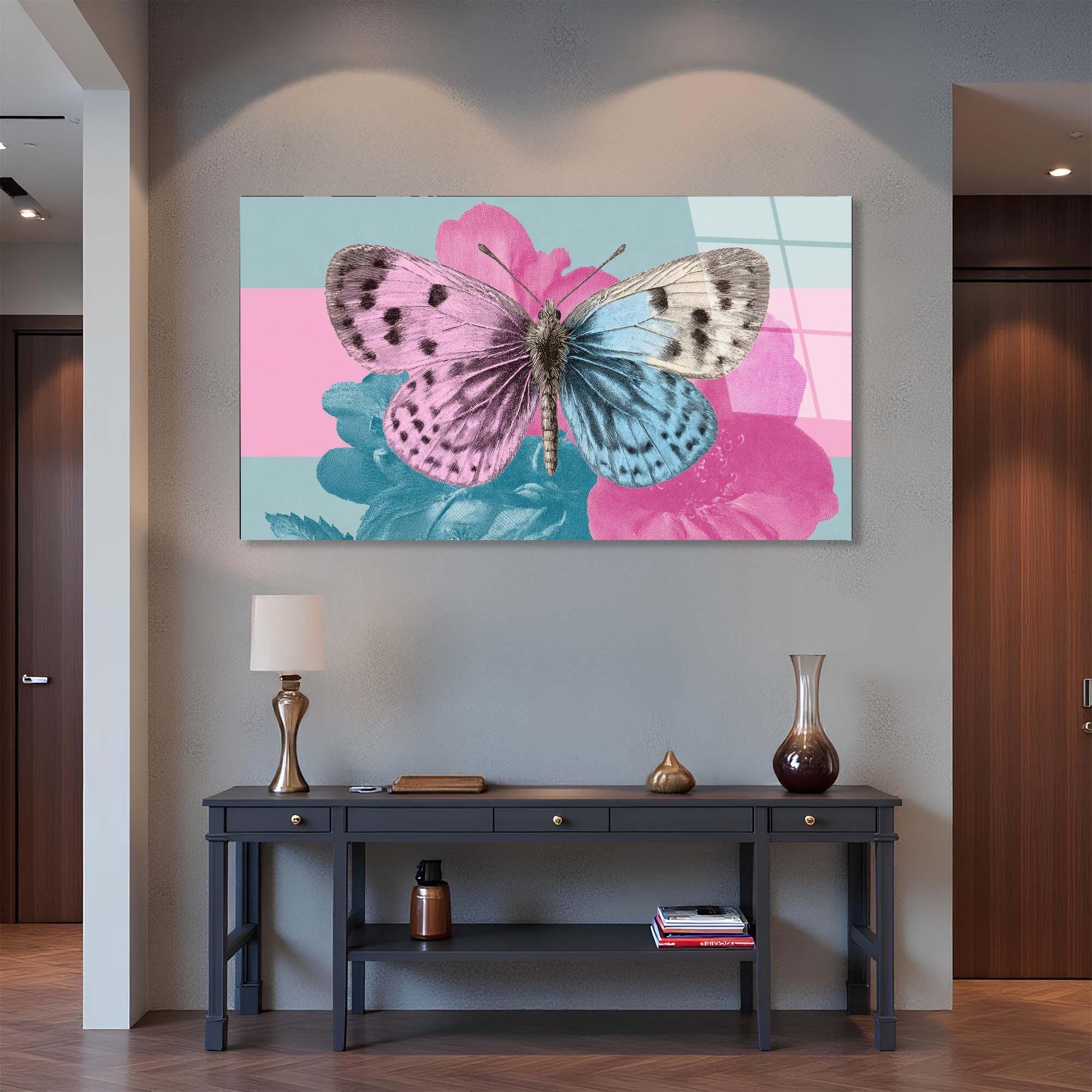 Pastel Butterfly Tempered Glass Wall Art | Modern Floral Decor